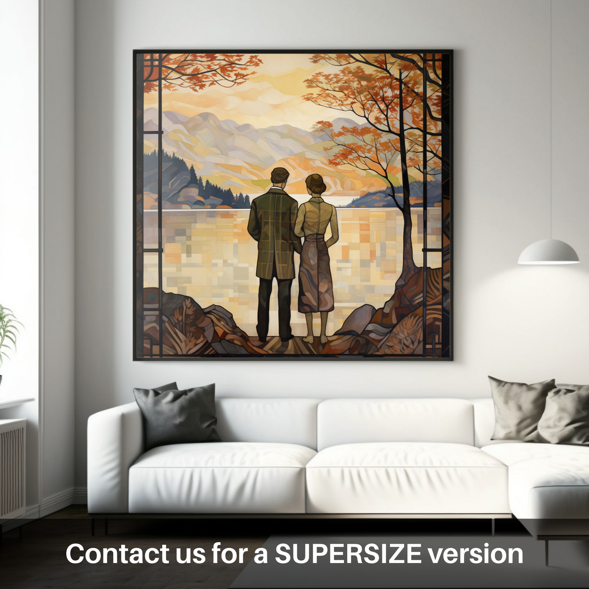 Huge supersize print of A couple holding hands looking out on Loch Lomond