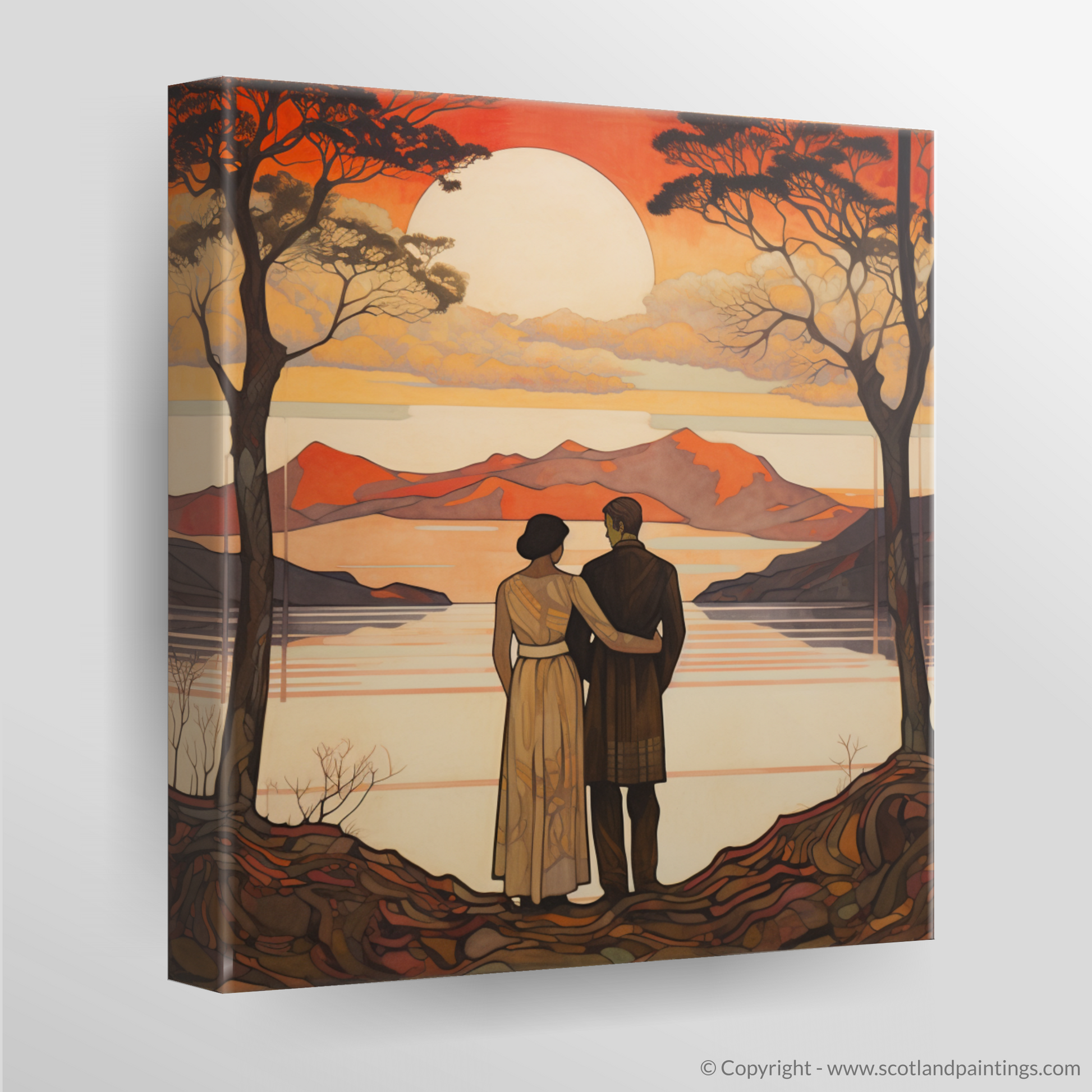 Canvas Print of A couple holding hands looking out on Loch Lomond