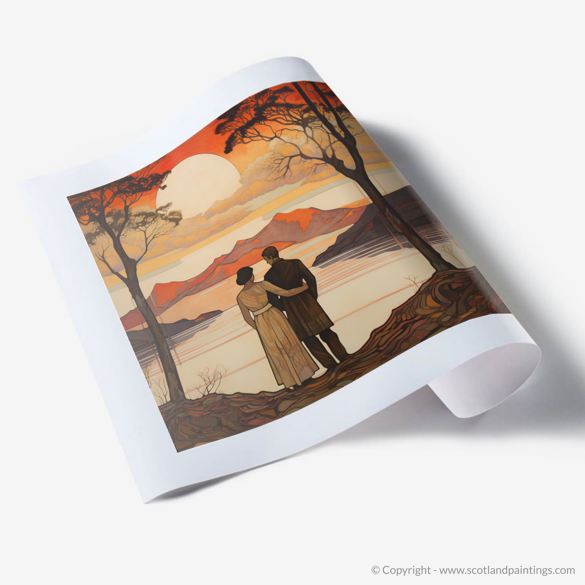 Art Print of A couple holding hands looking out on Loch Lomond