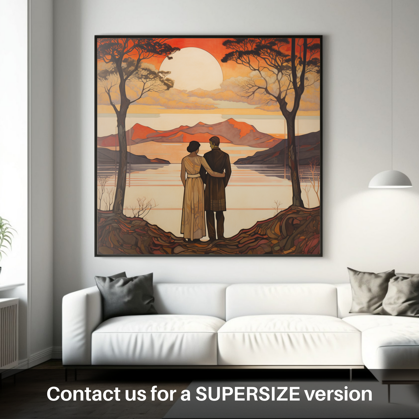 Huge supersize print of A couple holding hands looking out on Loch Lomond