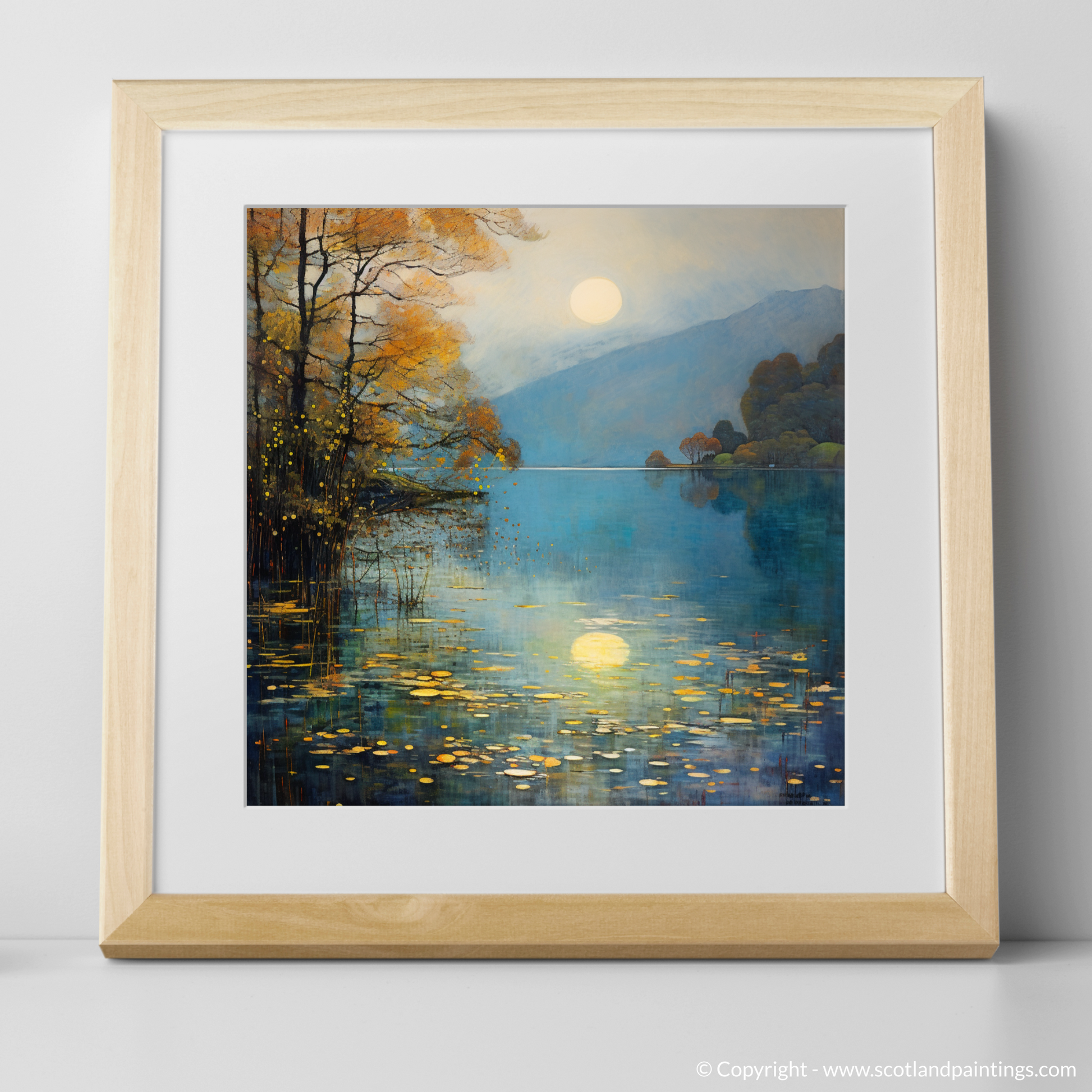 Art Print of Misty morning on Loch Lomond with a natural frame