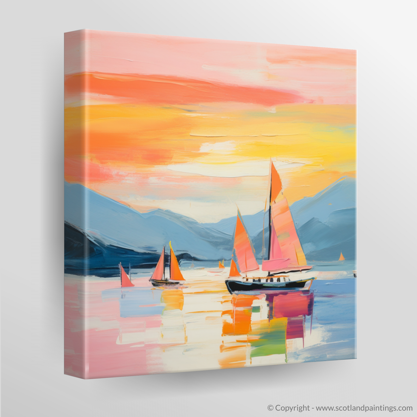 Canvas Print of Sailing boats on Loch Lomond at sunset