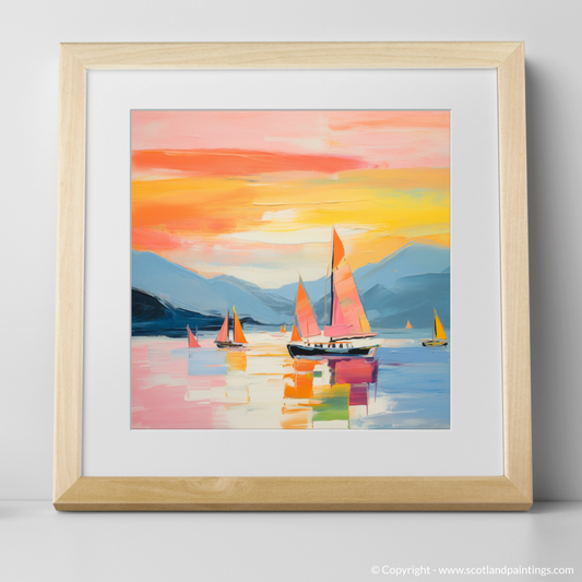 Art Print of Sailing boats on Loch Lomond at sunset with a natural frame