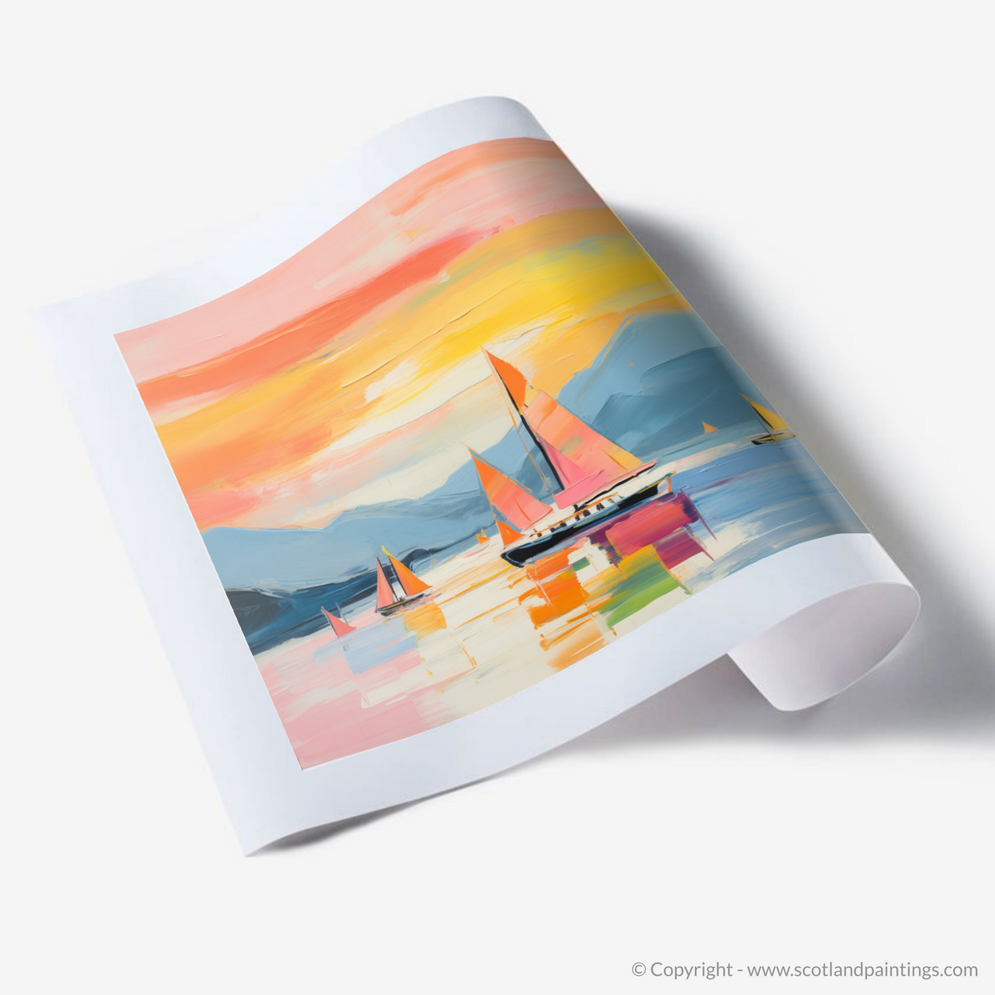 Art Print of Sailing boats on Loch Lomond at sunset