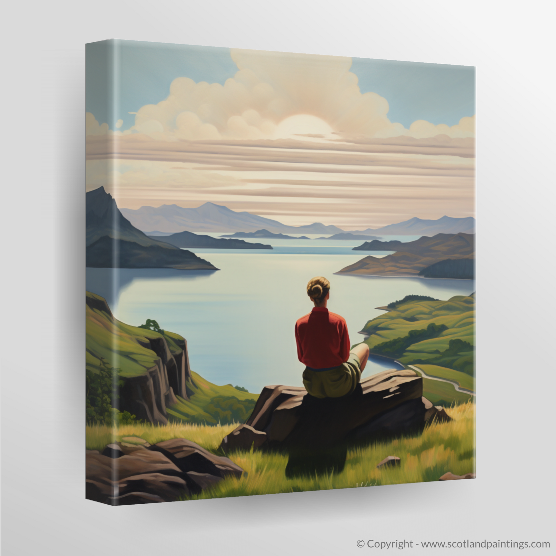 Canvas Print of Two hikers looking out on Loch Lomond