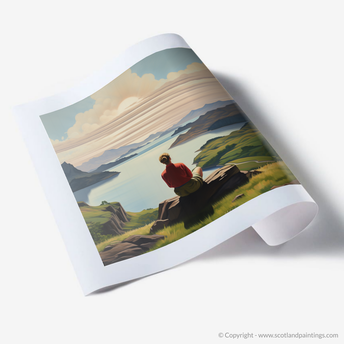 Art Print of Two hikers looking out on Loch Lomond