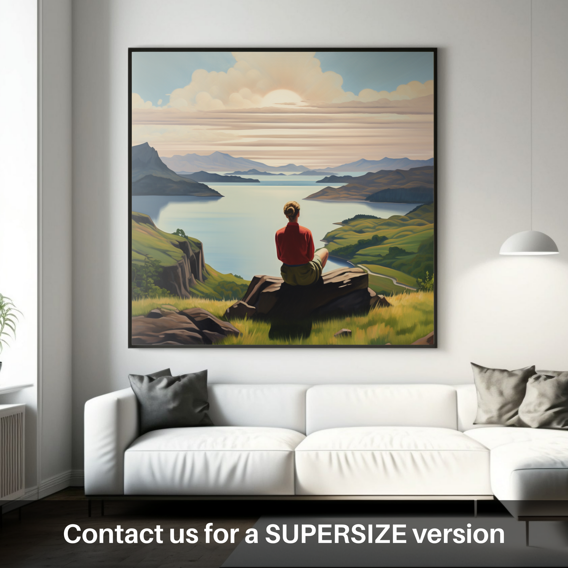 Huge supersize print of Two hikers looking out on Loch Lomond