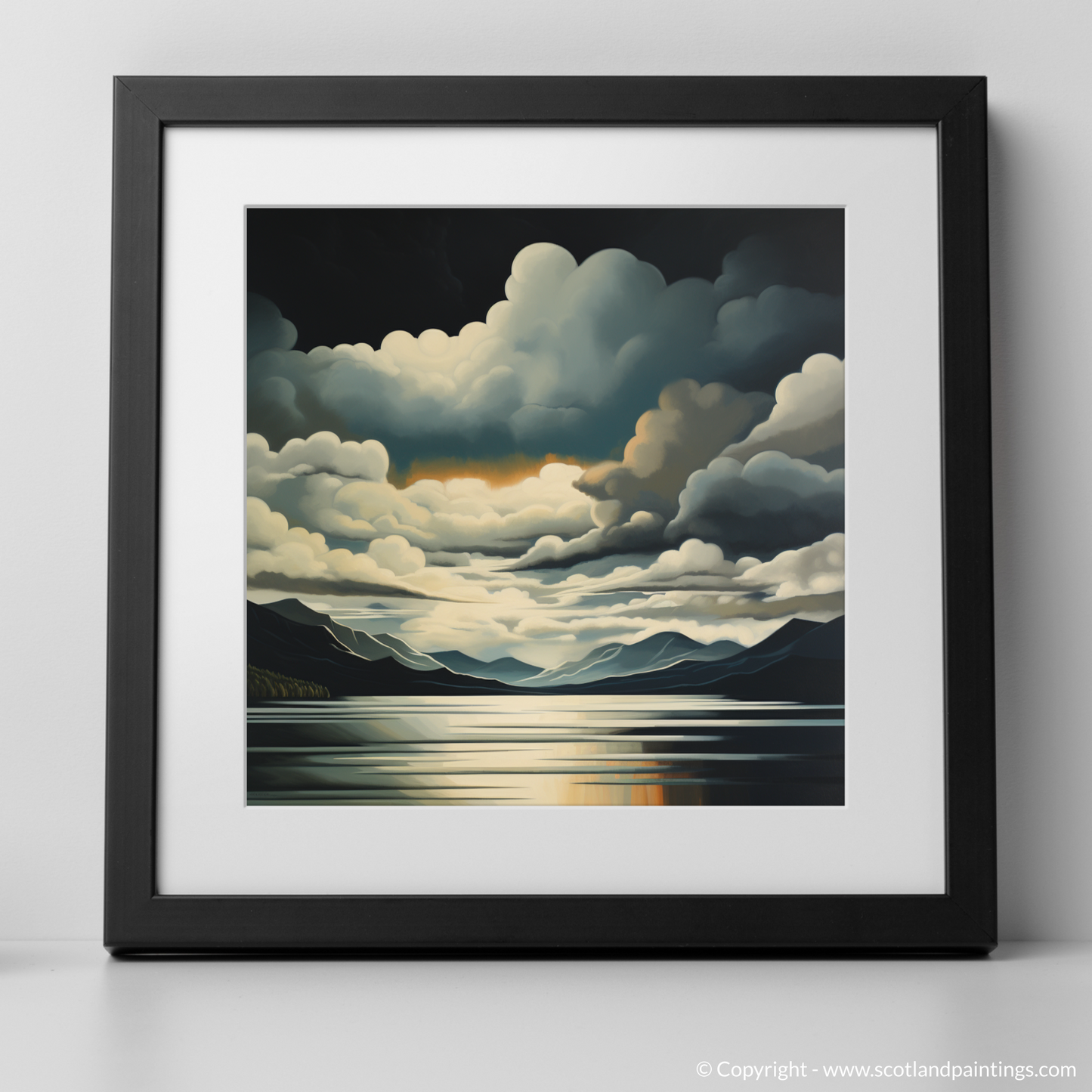 Art Print of Storm clouds above Loch Lomond with a black frame