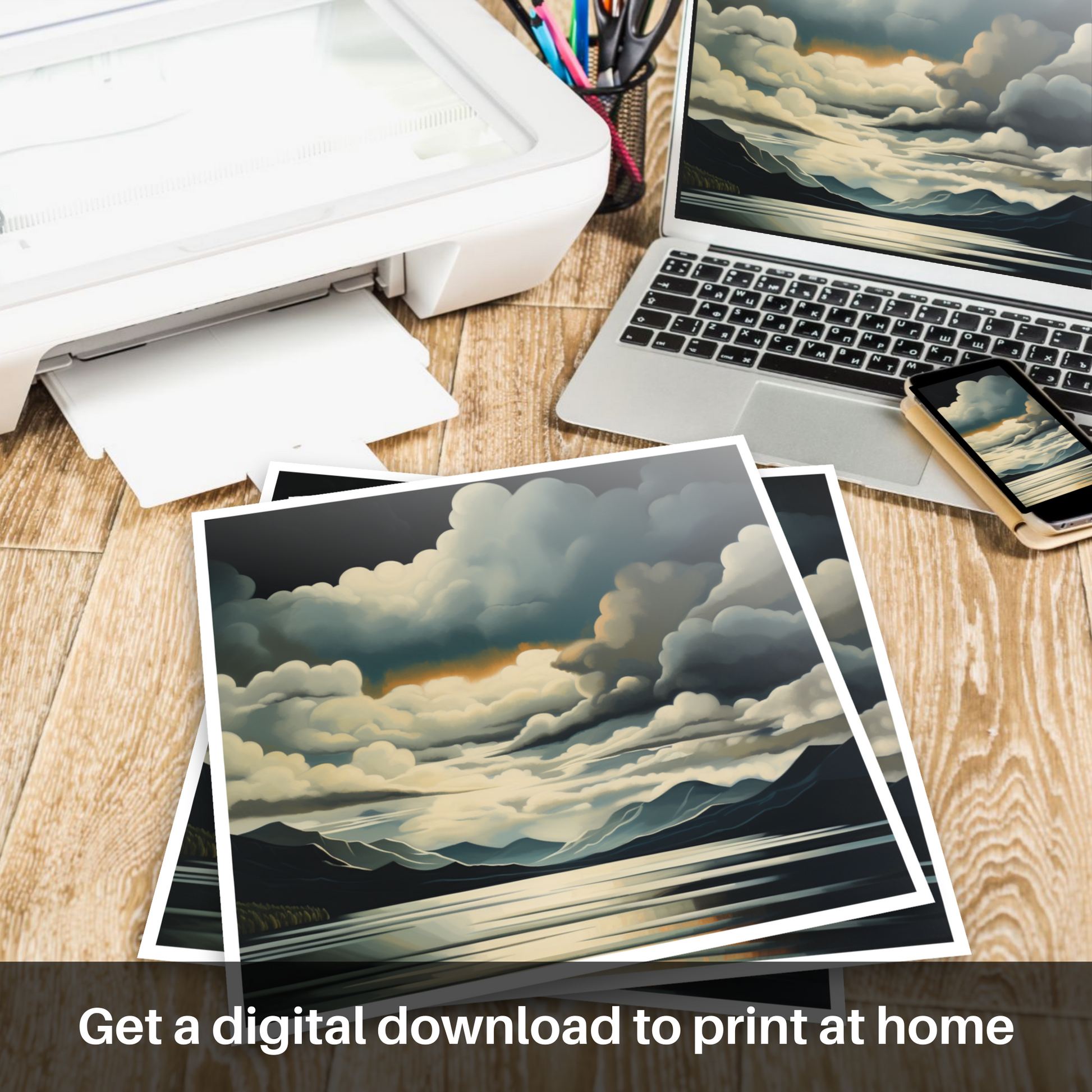 Downloadable and printable picture of Storm clouds above Loch Lomond