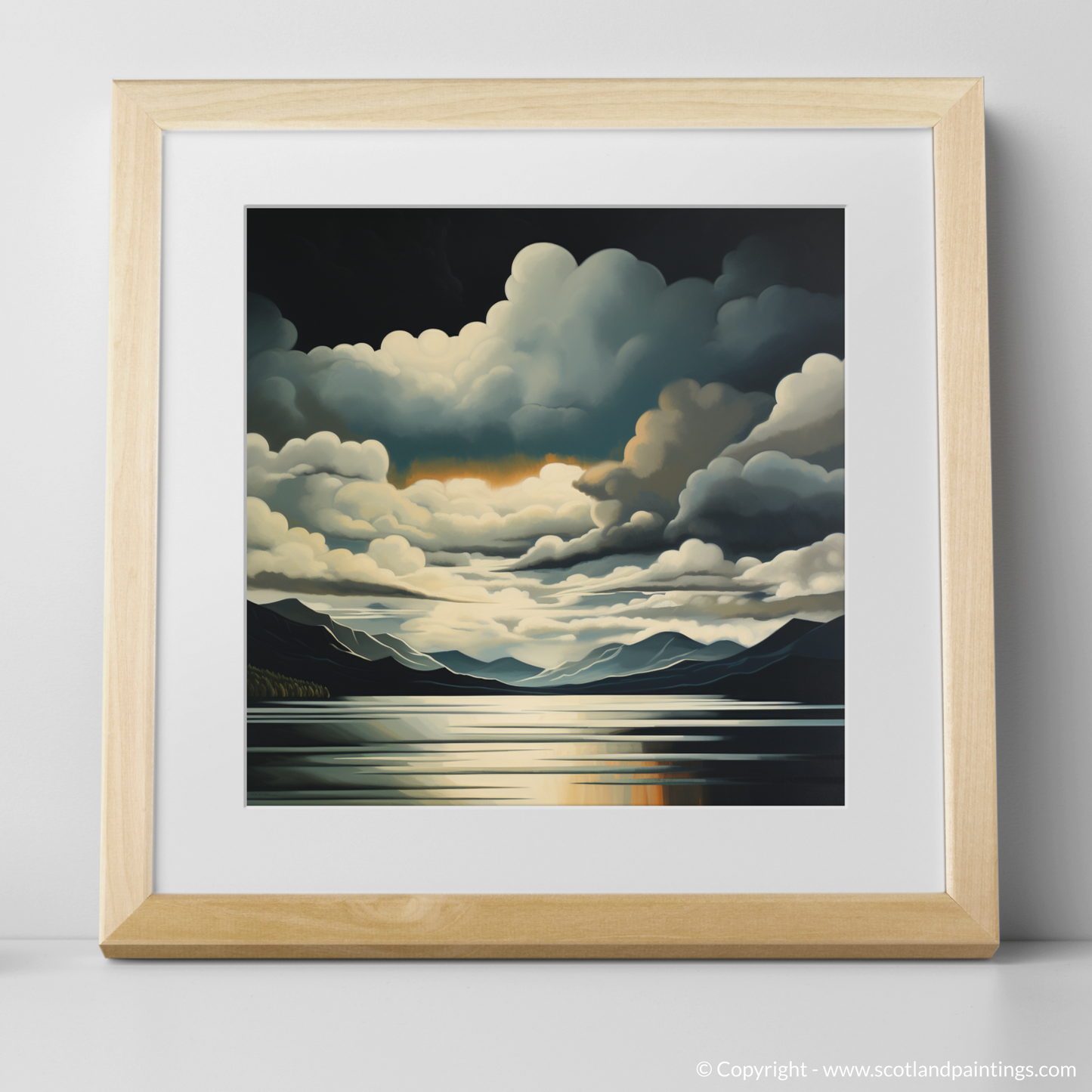 Art Print of Storm clouds above Loch Lomond with a natural frame