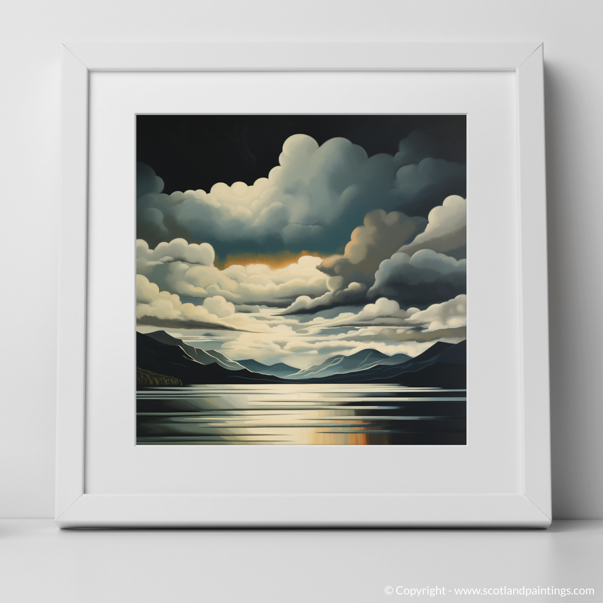 Art Print of Storm clouds above Loch Lomond with a white frame