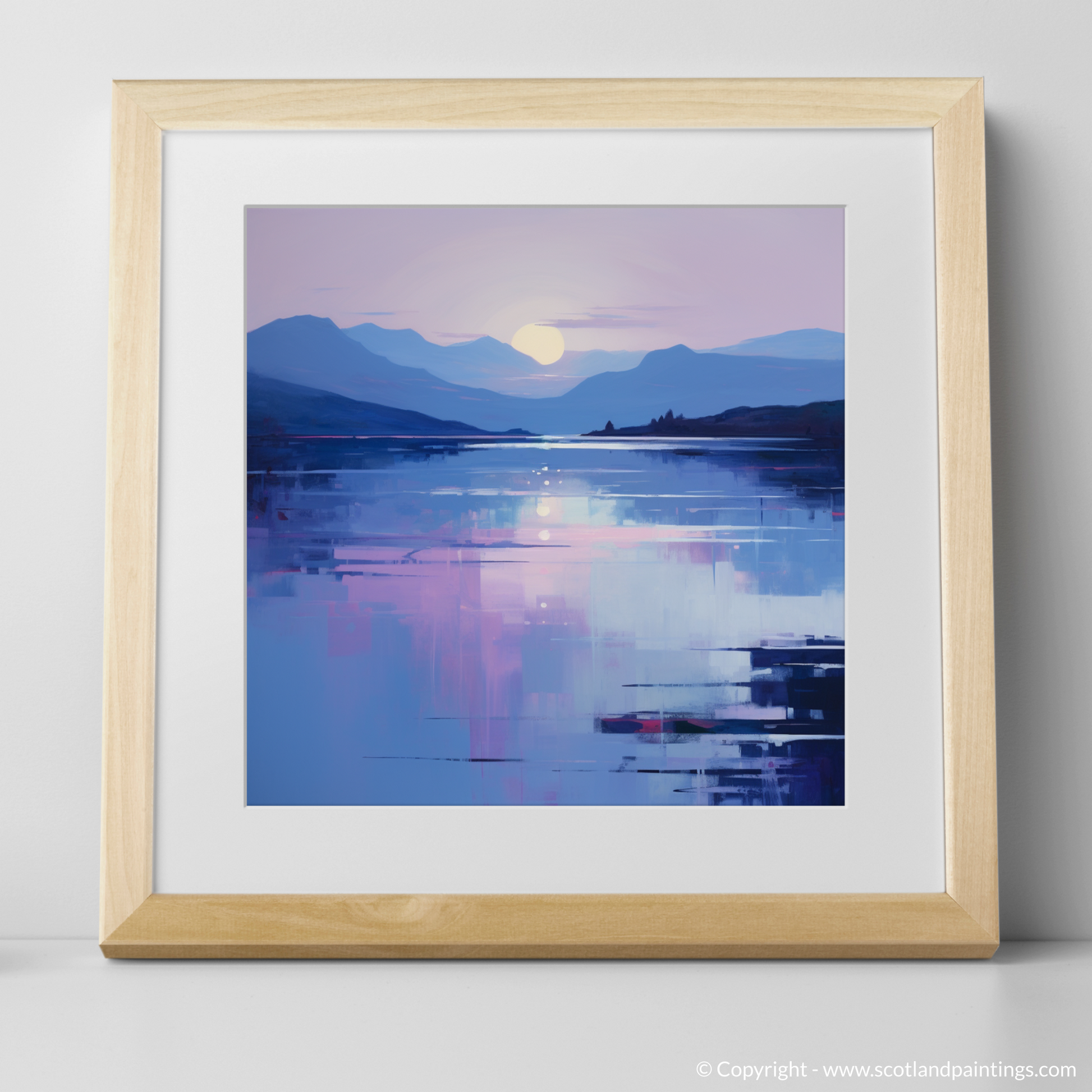 Art Print of Twilight reflections on Loch Lomond with a natural frame