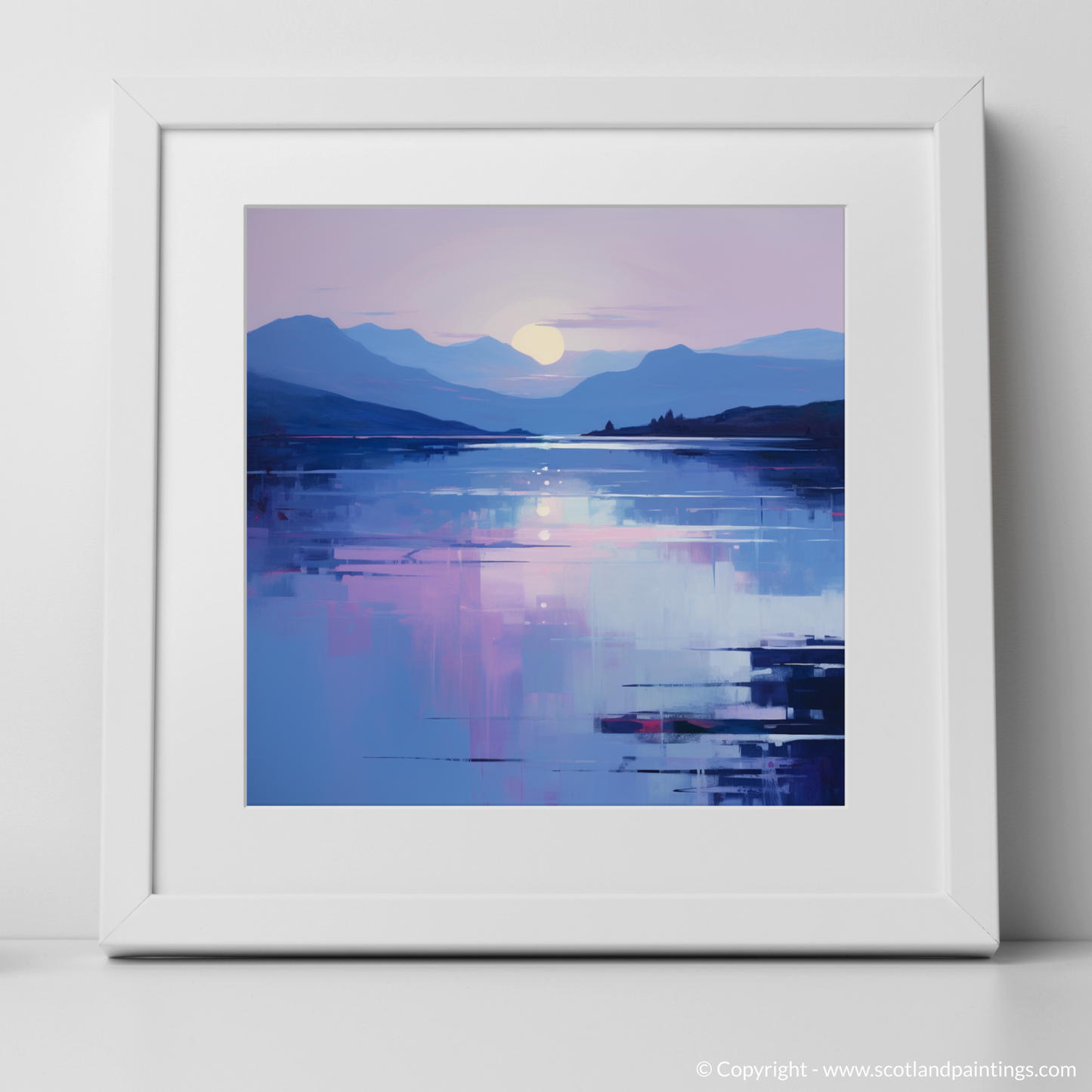 Art Print of Twilight reflections on Loch Lomond with a white frame