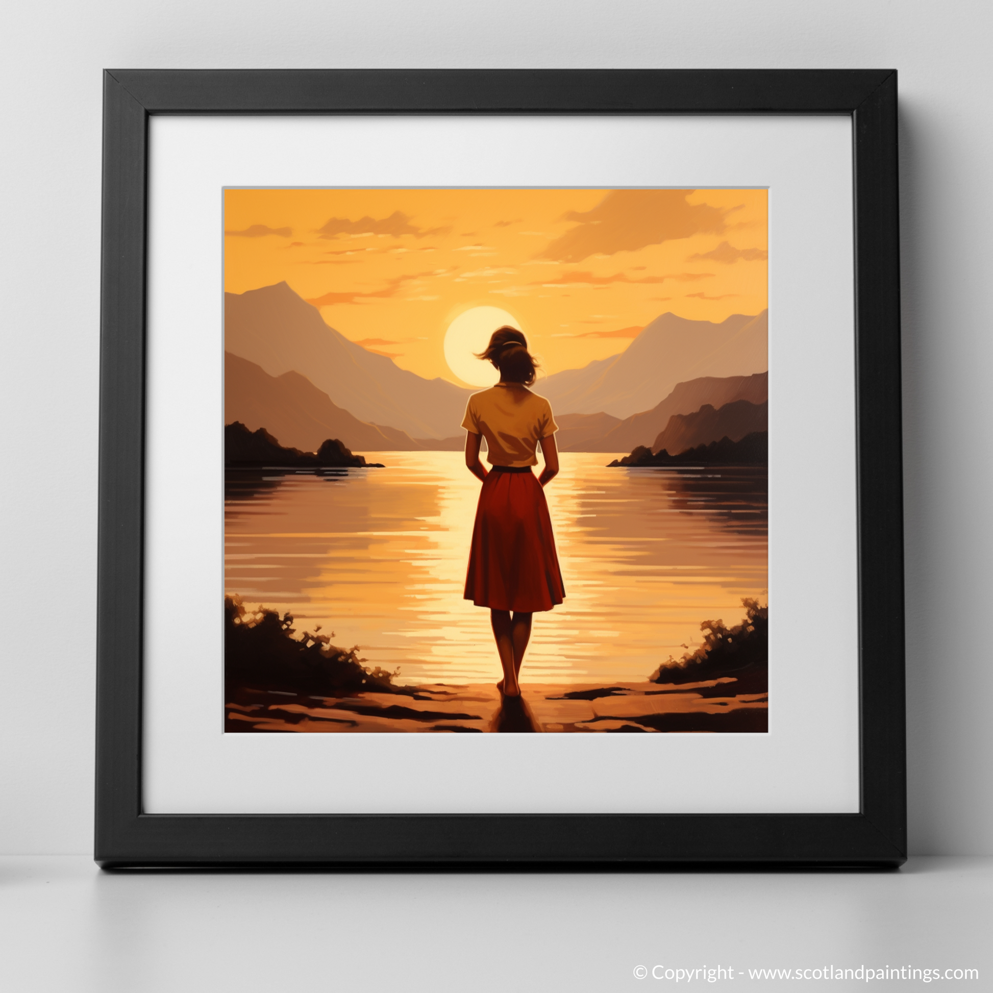 Art Print of Golden hour at Loch Lomond with a black frame