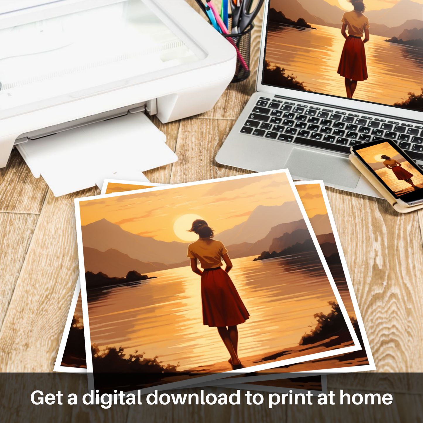 Downloadable and printable picture of Golden hour at Loch Lomond