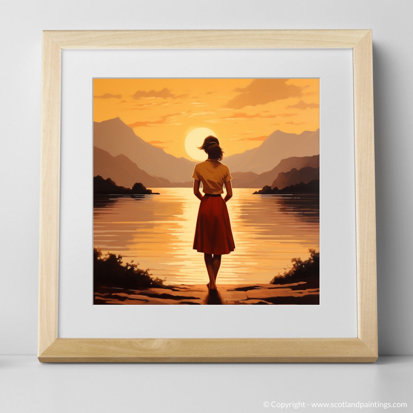 Art Print of Golden hour at Loch Lomond with a natural frame