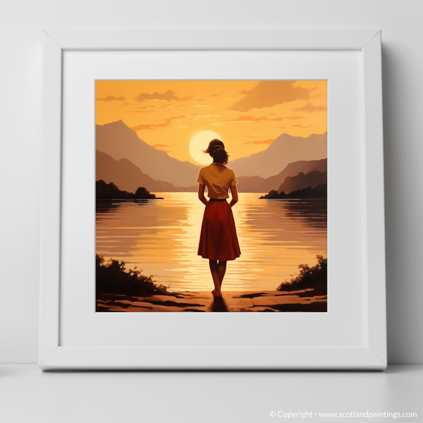 Art Print of Golden hour at Loch Lomond with a white frame