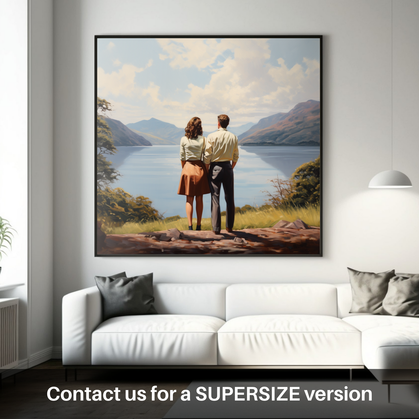 Huge supersize print of A couple holding hands looking out on Loch Lomond