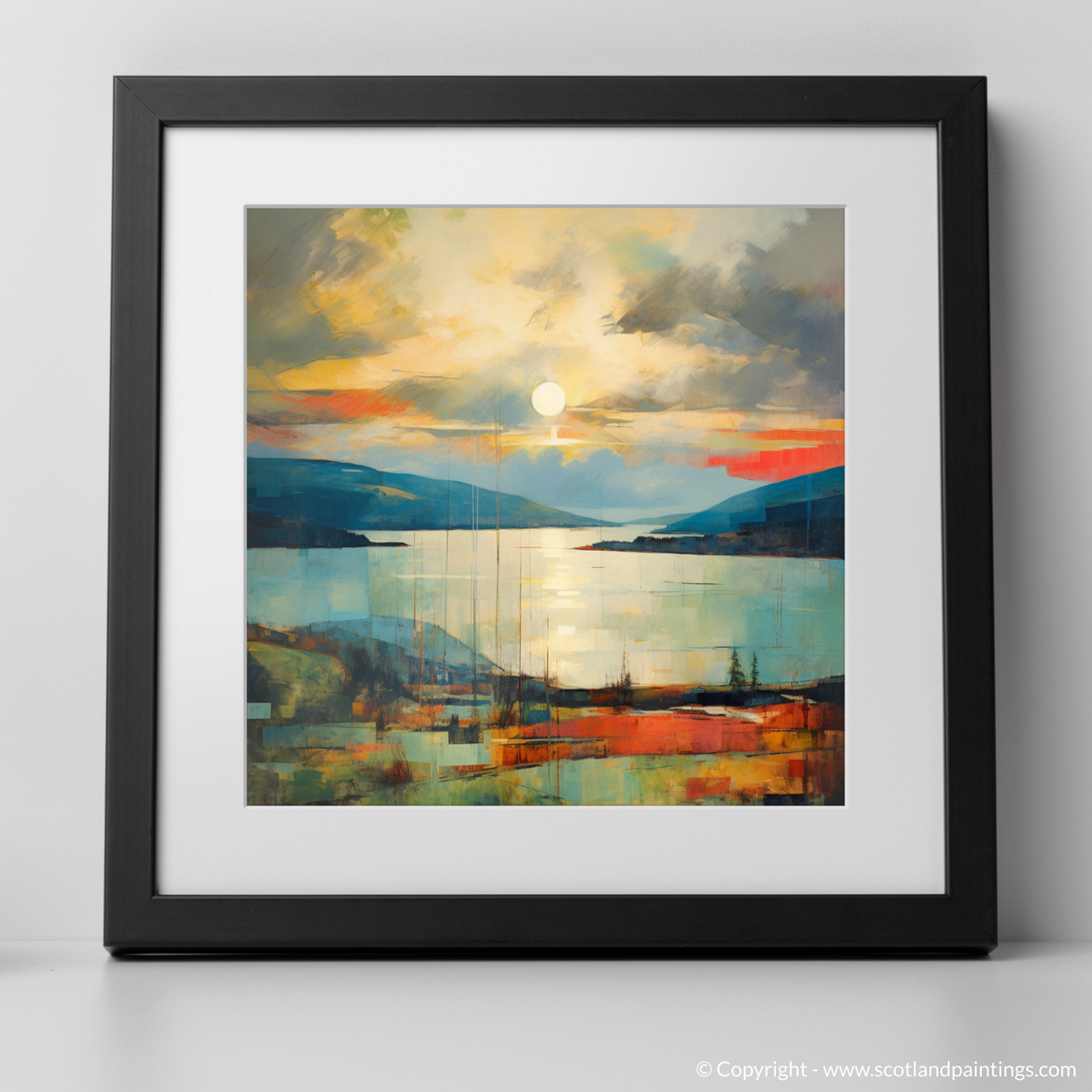 Art Print of Crepuscular rays above Loch Lomond with a black frame