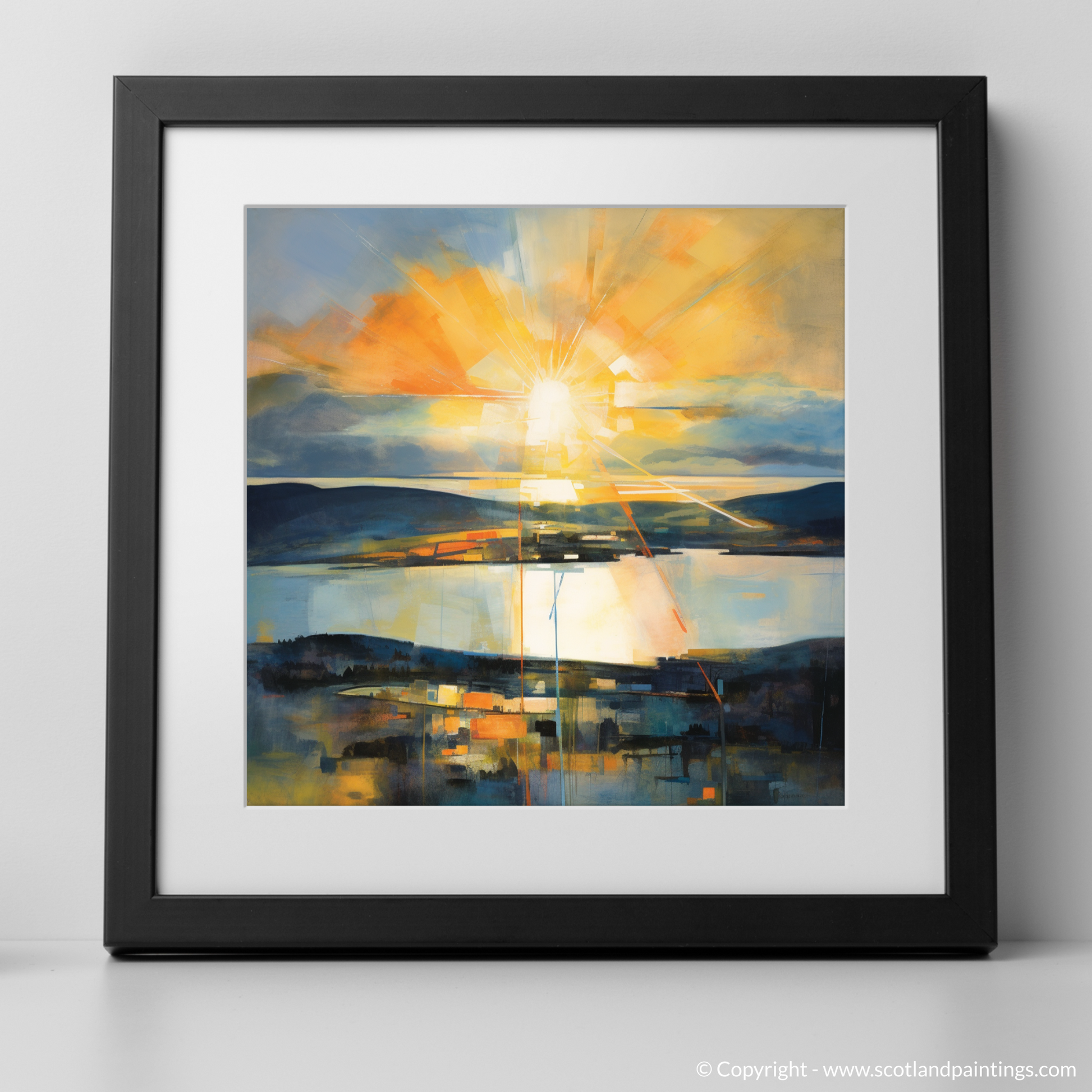 Art Print of Crepuscular rays above Loch Lomond with a black frame