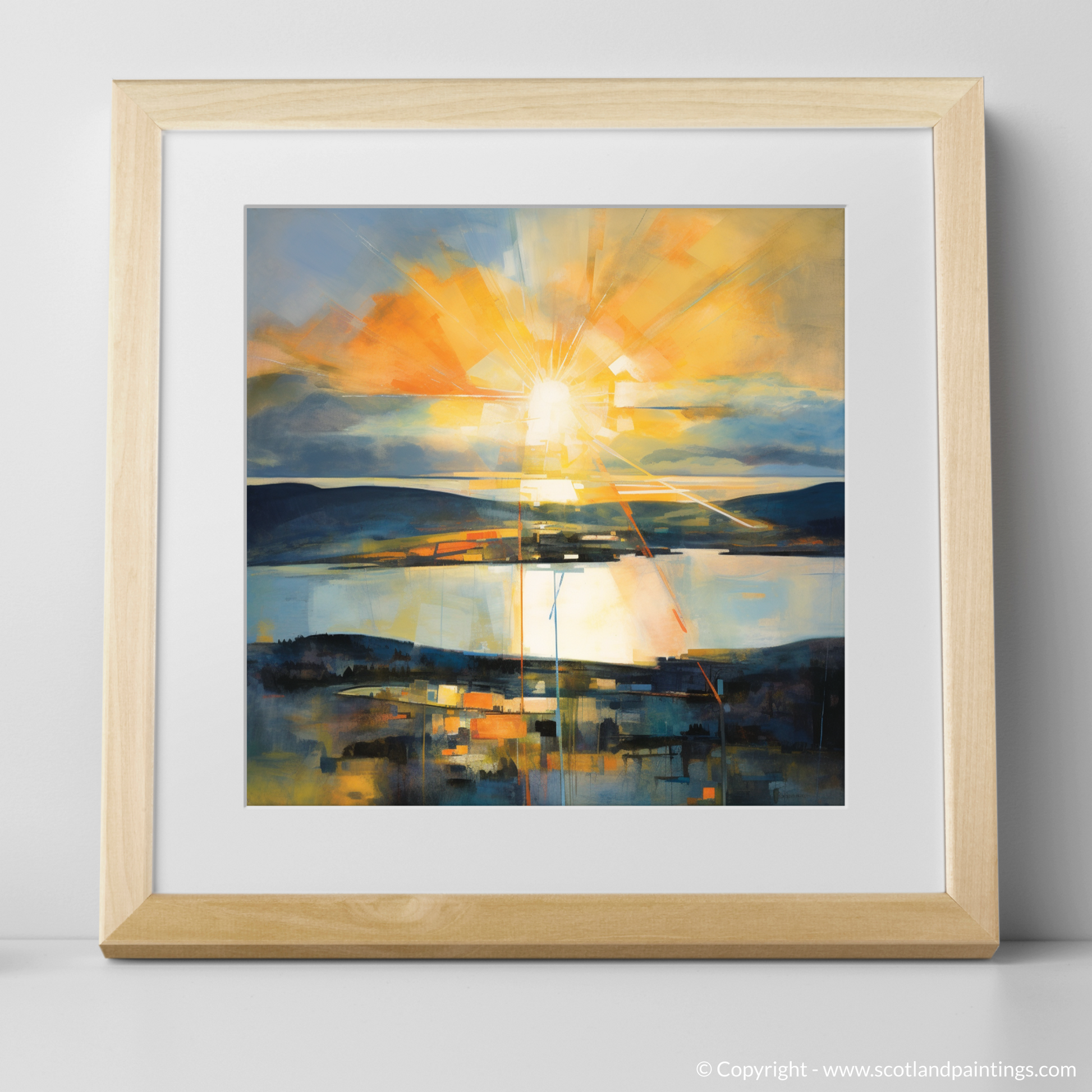 Art Print of Crepuscular rays above Loch Lomond with a natural frame