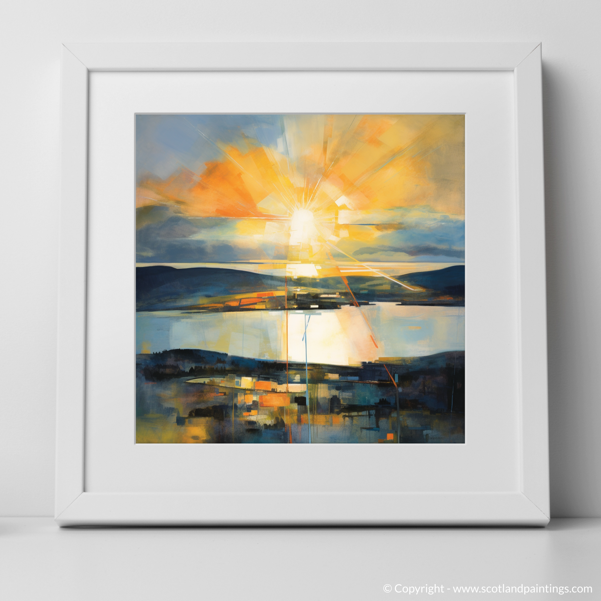 Art Print of Crepuscular rays above Loch Lomond with a white frame