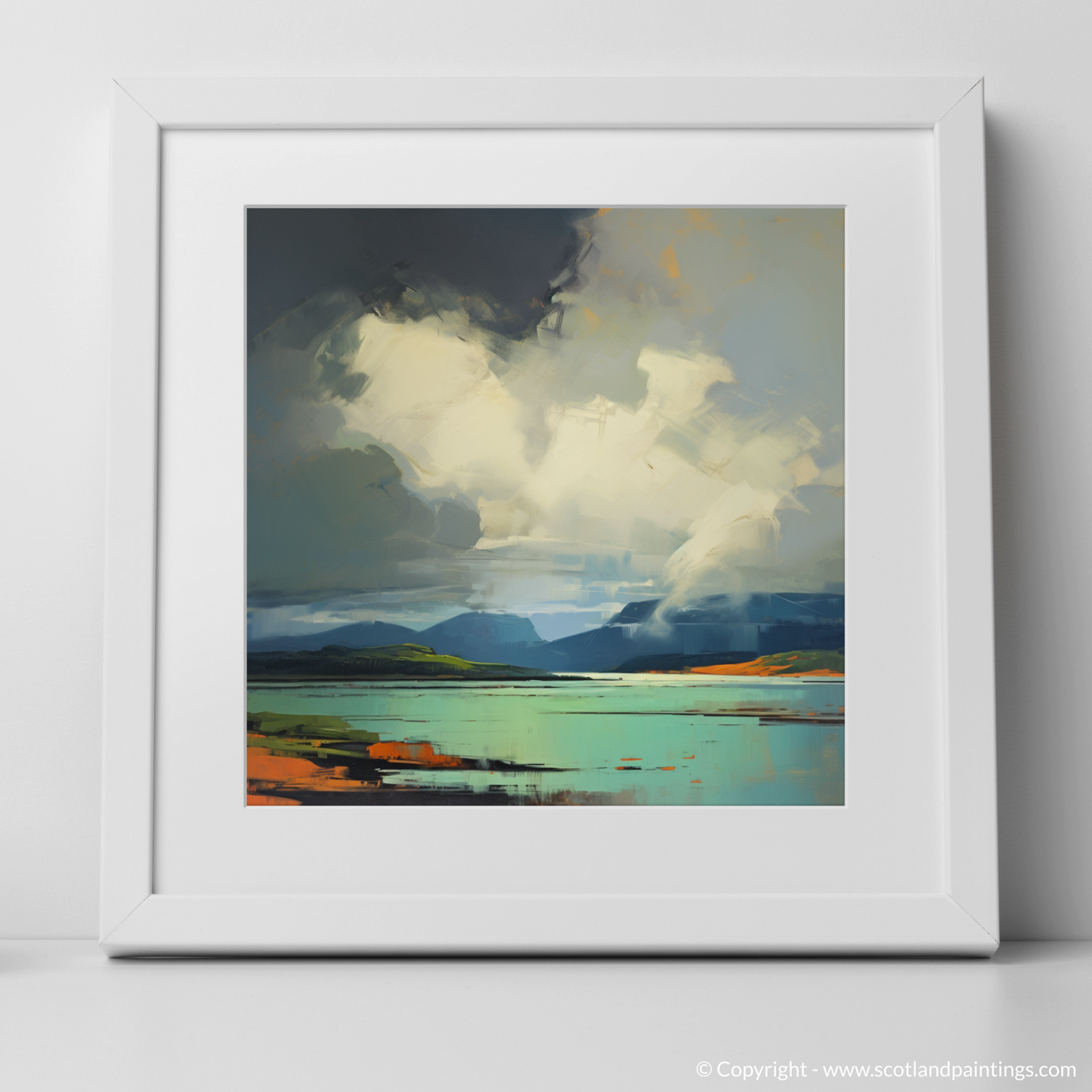 Art Print of Storm clouds above Loch Lomond with a white frame