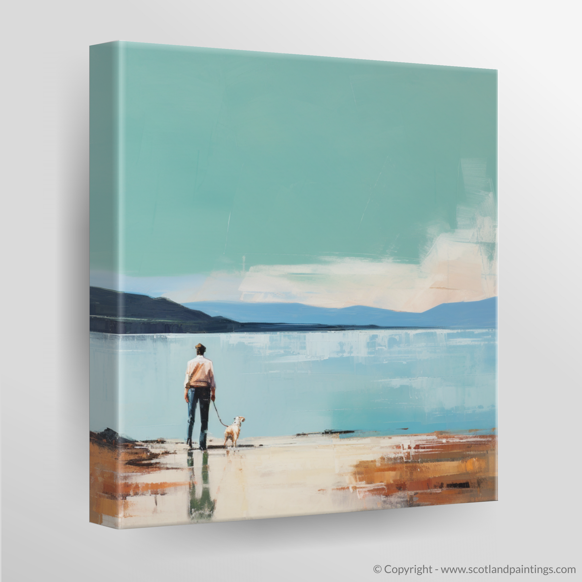 Canvas Print of A man walking dog at the side of Loch Lomond