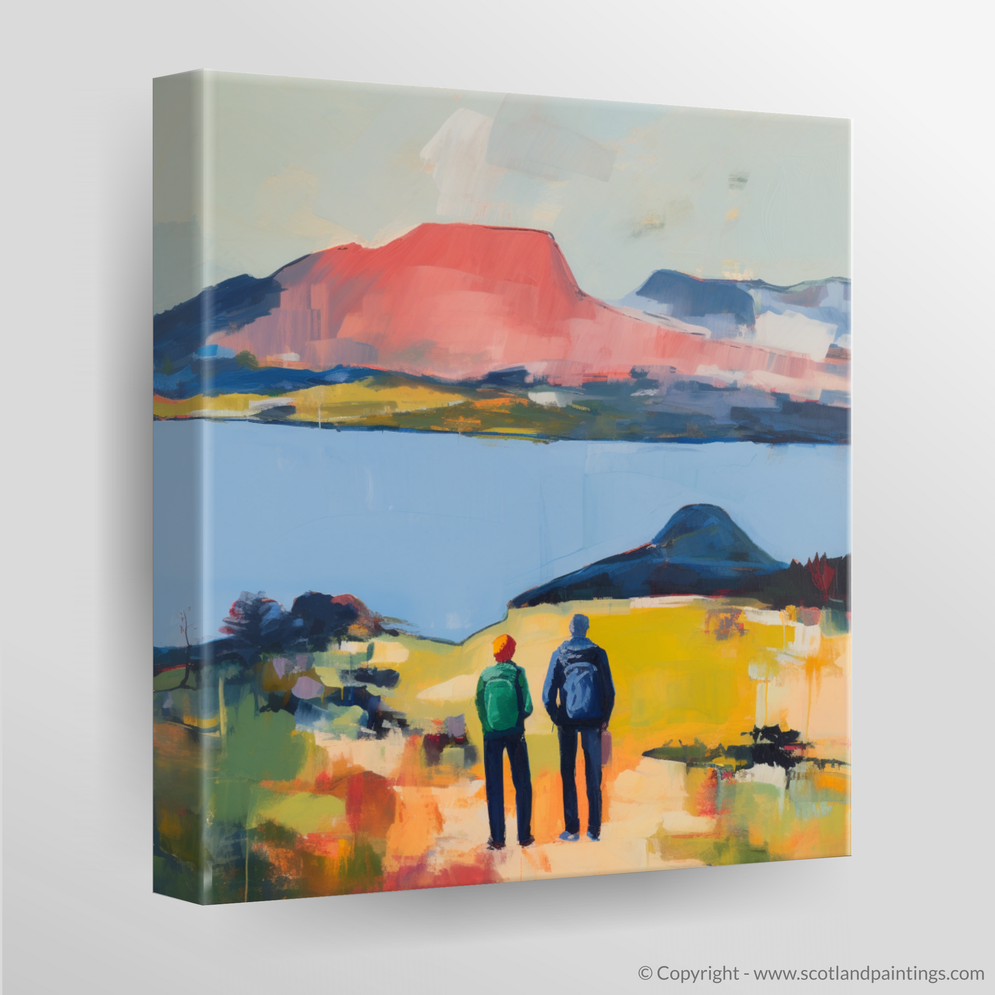 Canvas Print of Two hikers looking out on Loch Lomond