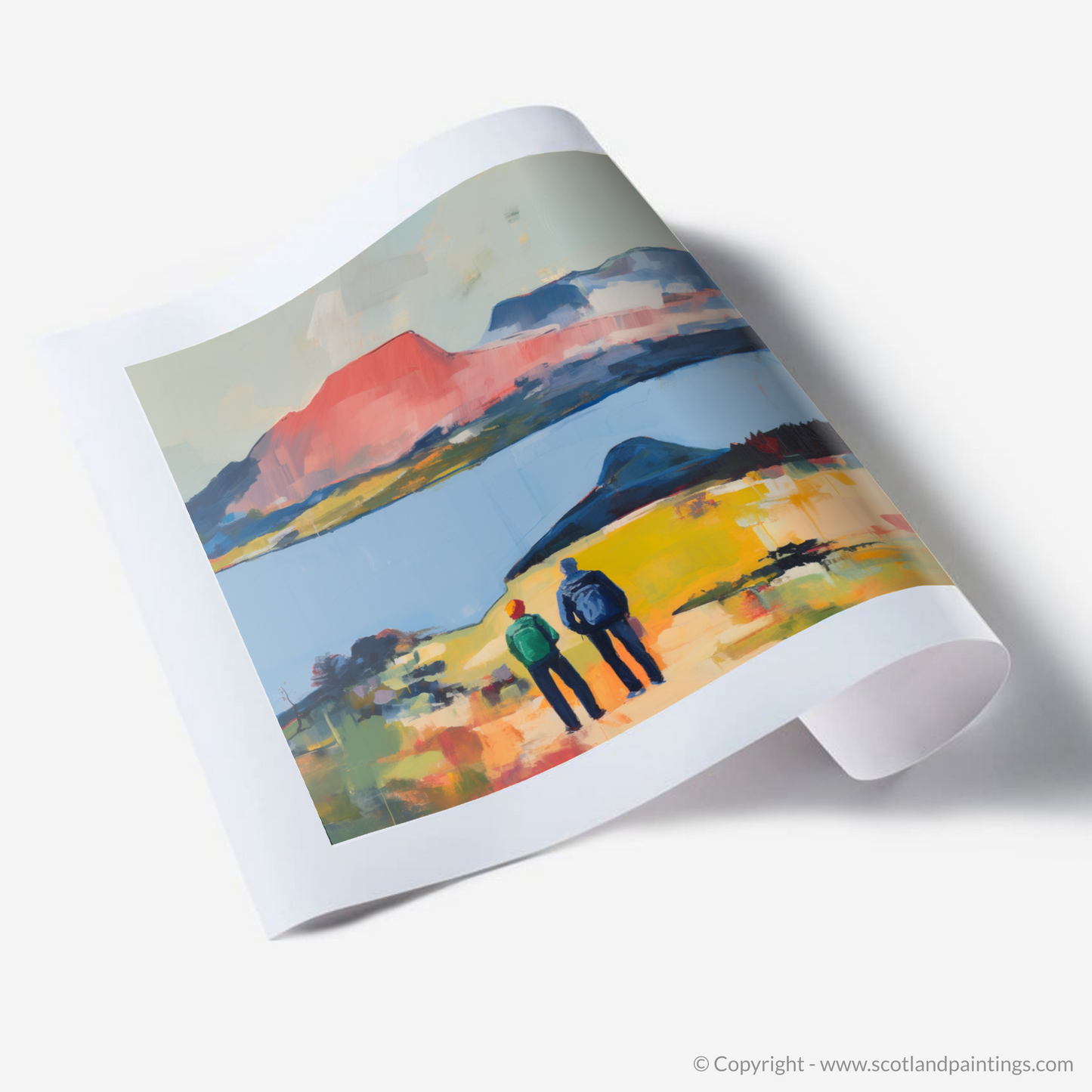 Art Print of Two hikers looking out on Loch Lomond