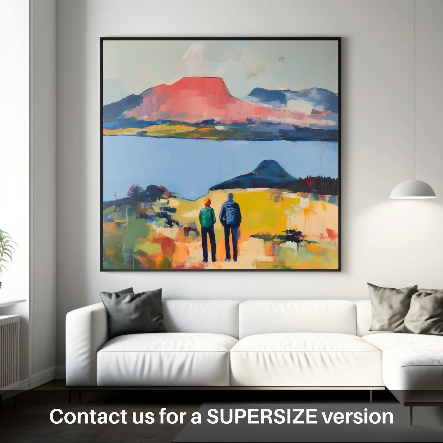 Huge supersize print of Two hikers looking out on Loch Lomond