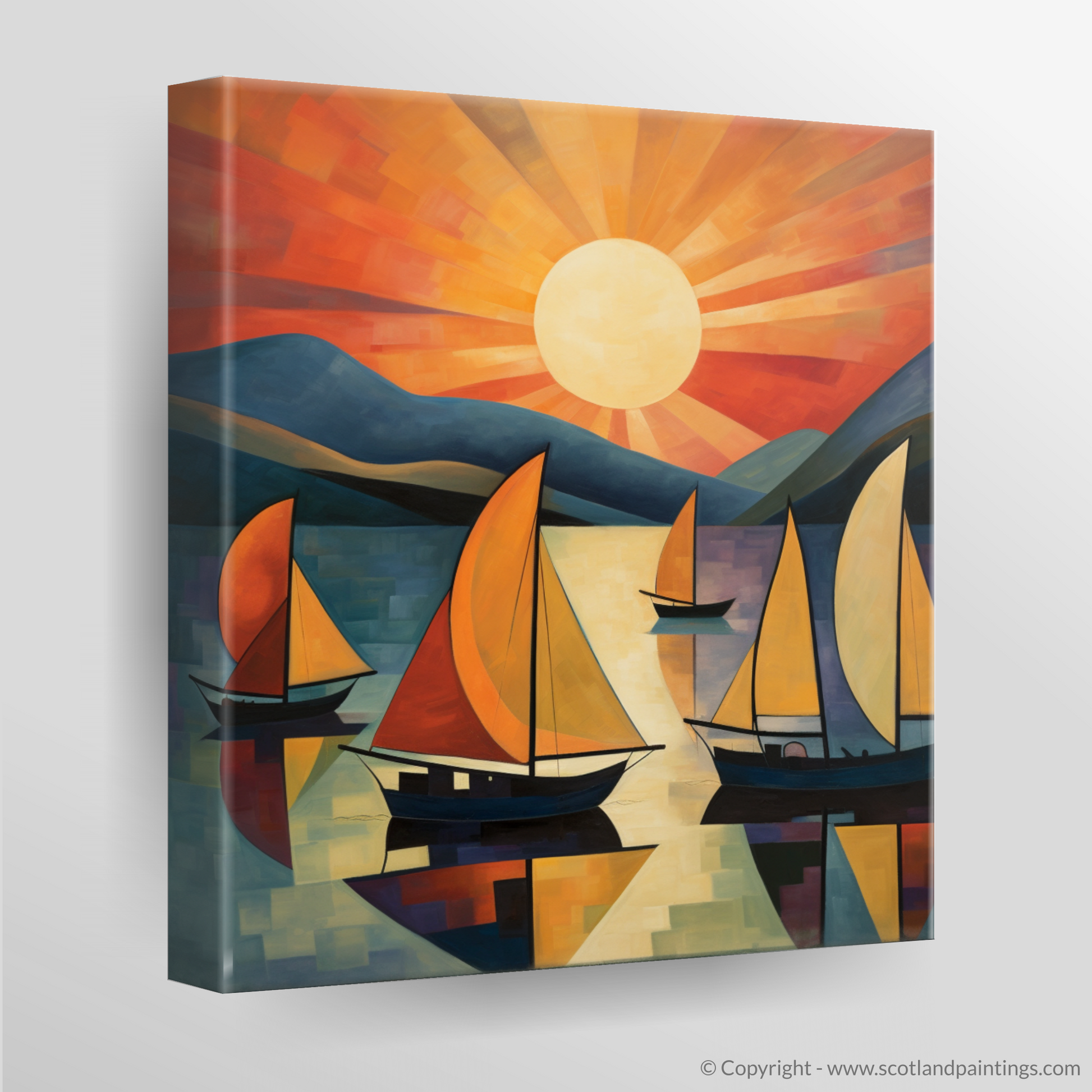 Canvas Print of Sailing boats on Loch Lomond at sunset