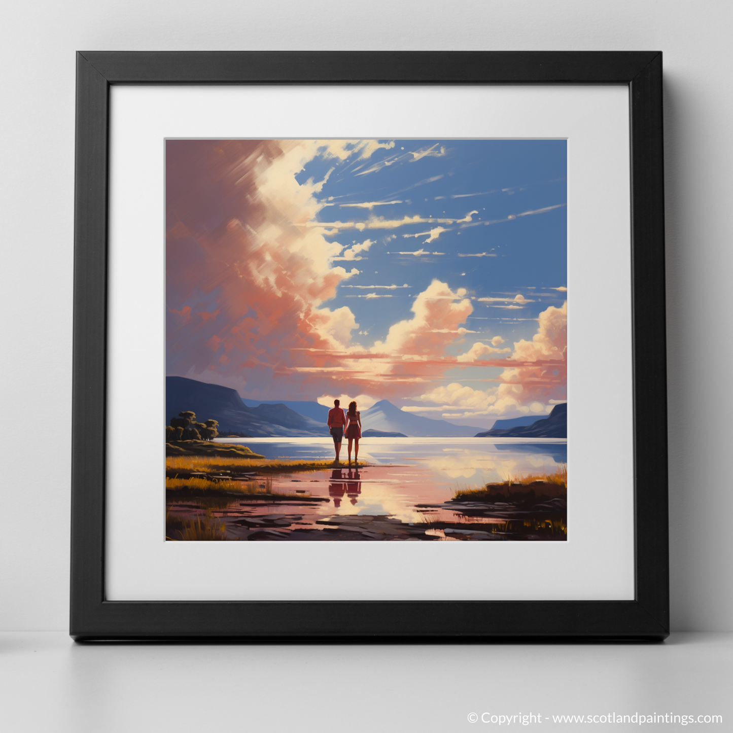 Art Print of A huge sky above Loch Lomond with a black frame