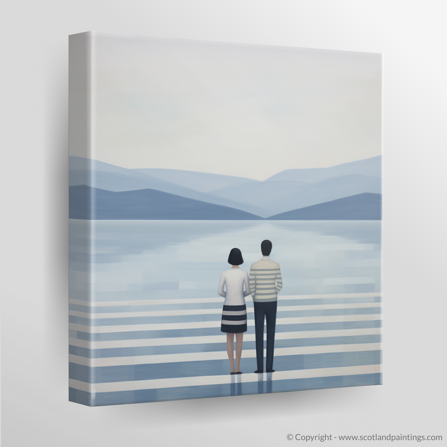 Canvas Print of A couple holding hands looking out on Loch Lomond