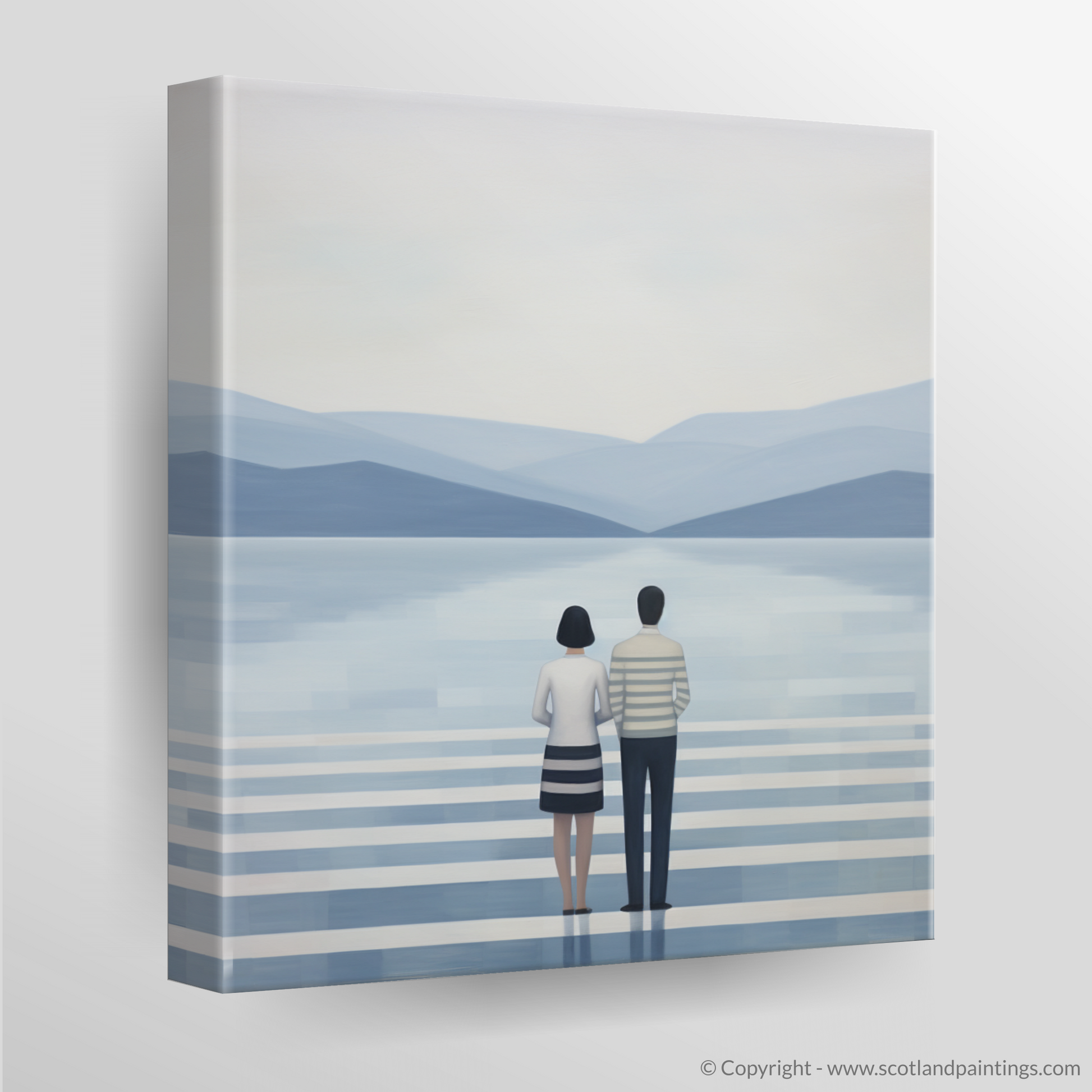 Canvas Print of A couple holding hands looking out on Loch Lomond