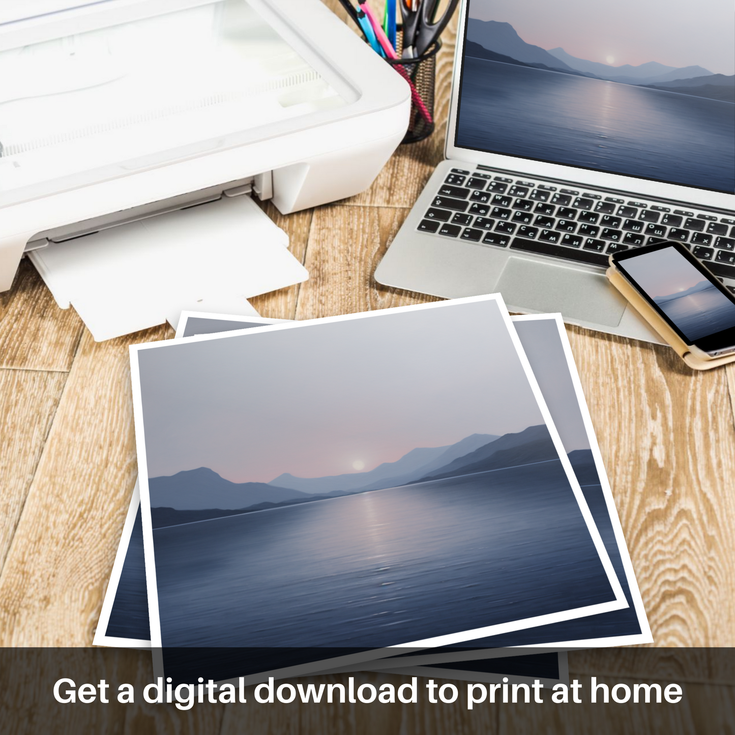 Downloadable and printable picture of Dusk on Loch Lomond