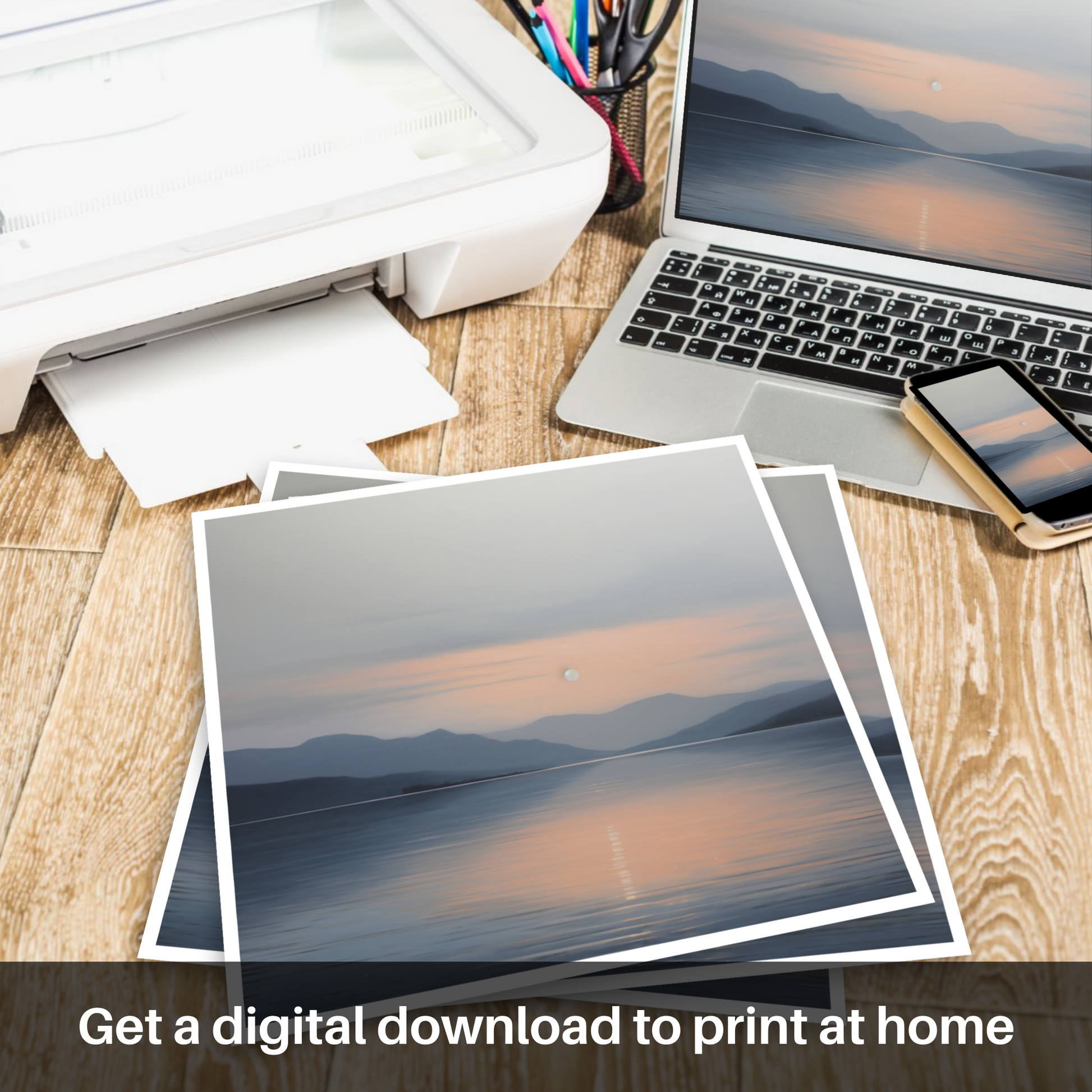 Downloadable and printable picture of Dusk on Loch Lomond