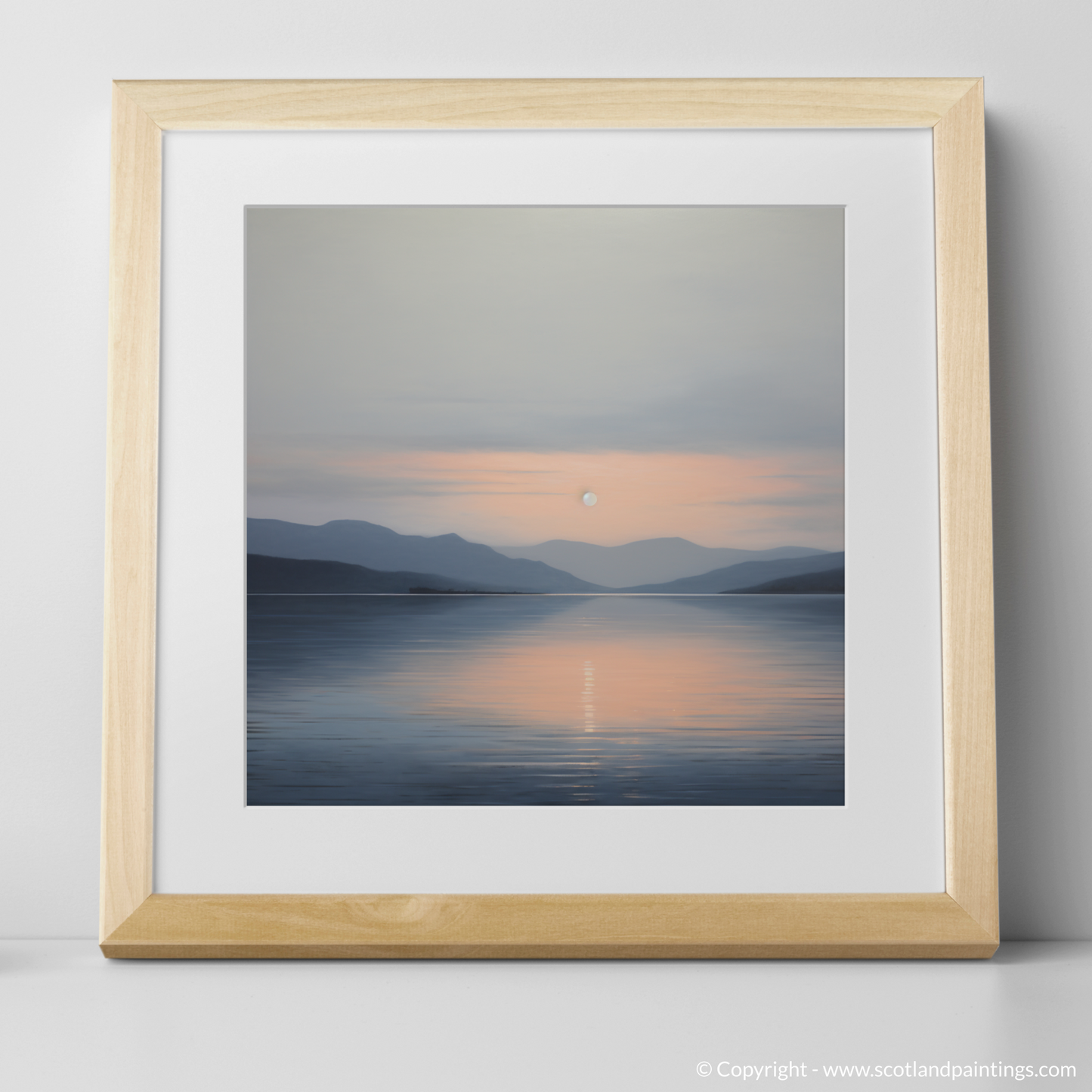 Art Print of Dusk on Loch Lomond with a natural frame