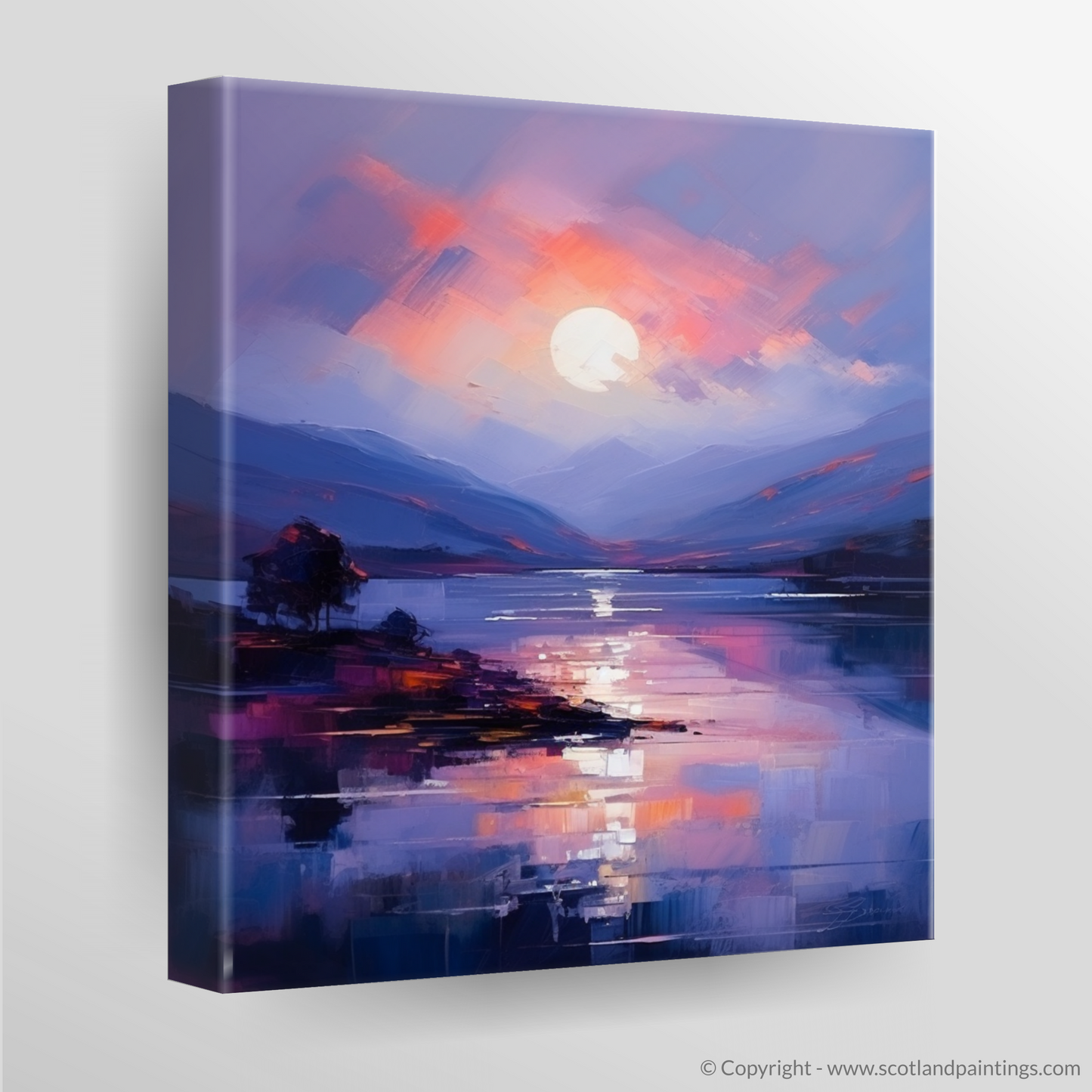 Painting and Art Print of Dusk on Loch Lomond. Dusk Symphony on Loch Lomond.