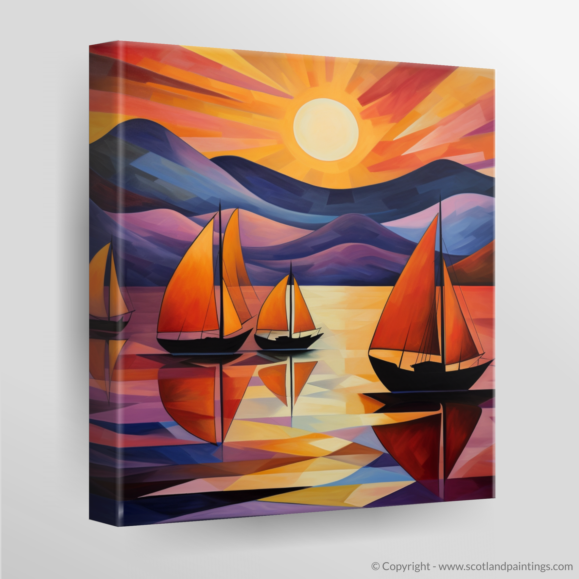 Canvas Print of Sailing boats on Loch Lomond at sunset