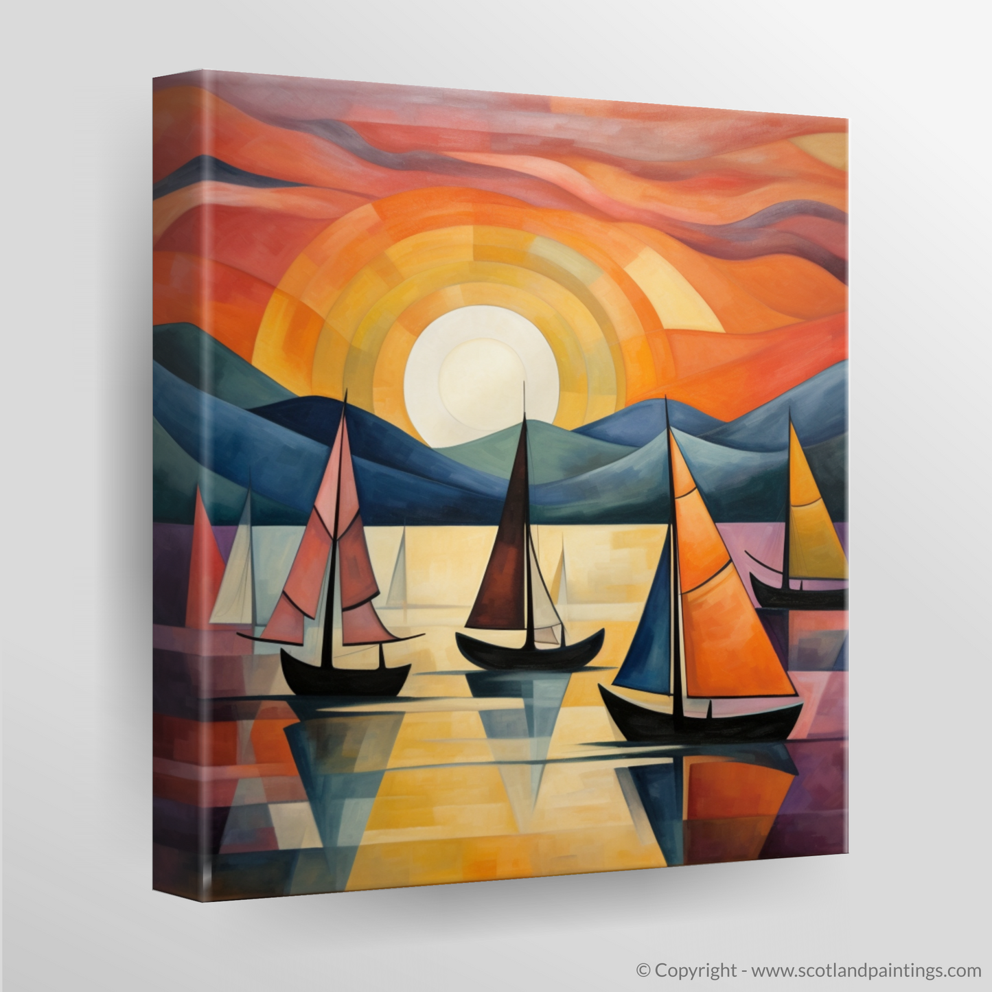 Canvas Print of Sailing boats on Loch Lomond at sunset