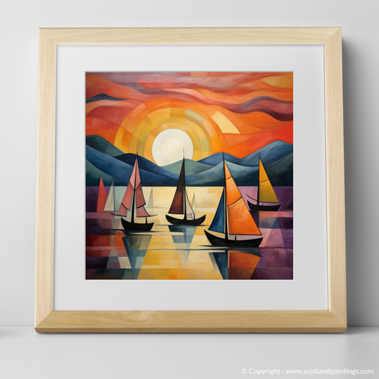 Art Print of Sailing boats on Loch Lomond at sunset with a natural frame