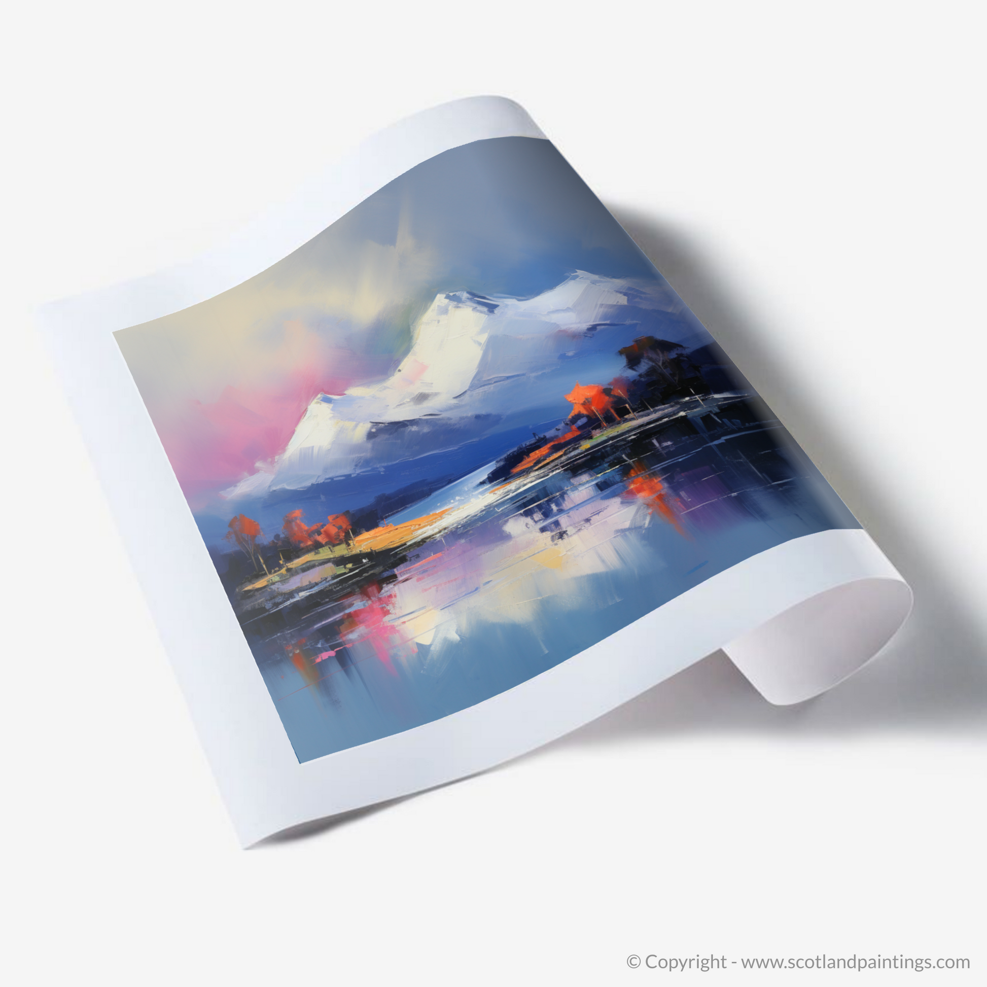 Art Print of Snow-capped peaks overlooking Loch Lomond