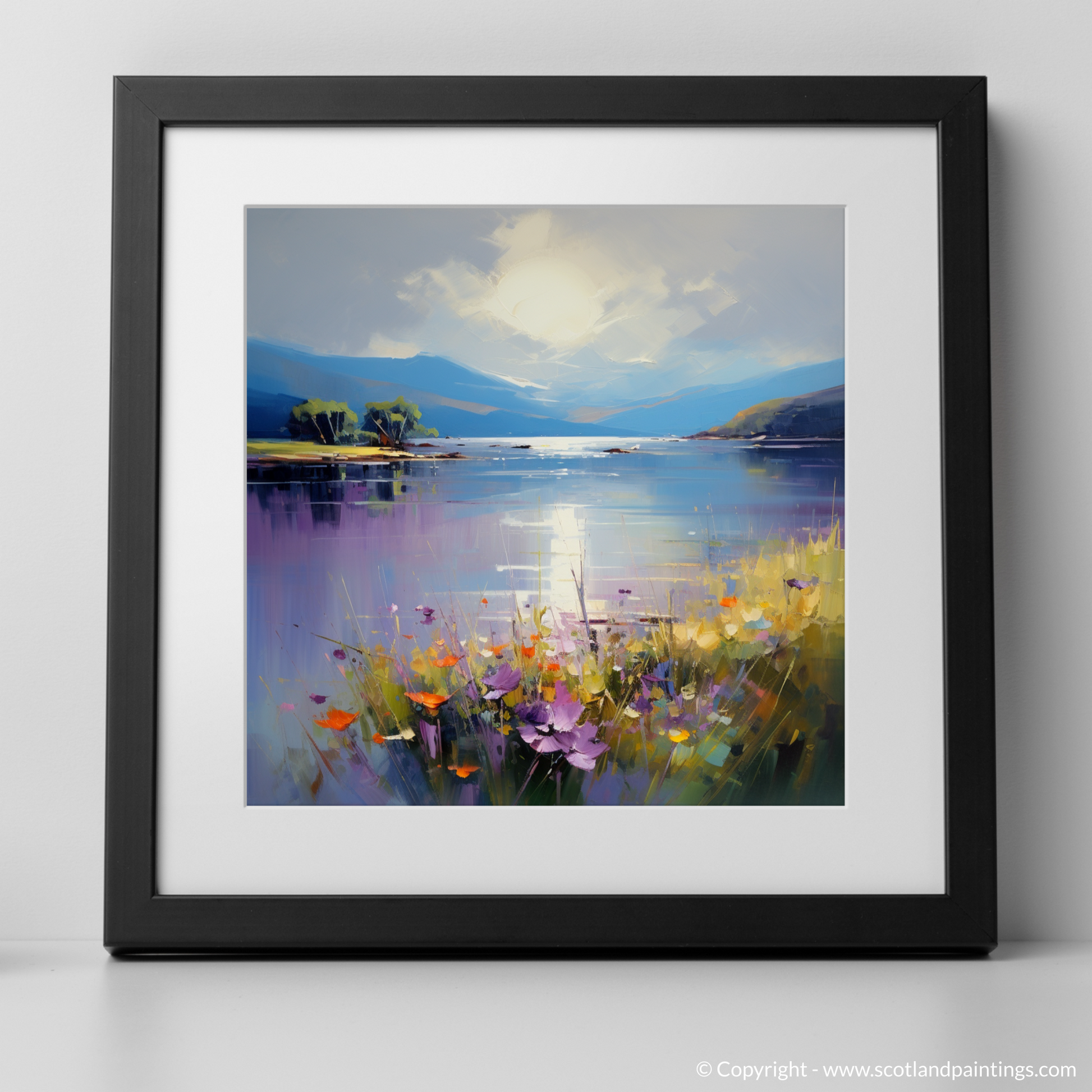 Art Print of Wildflowers by Loch Lomond with a black frame