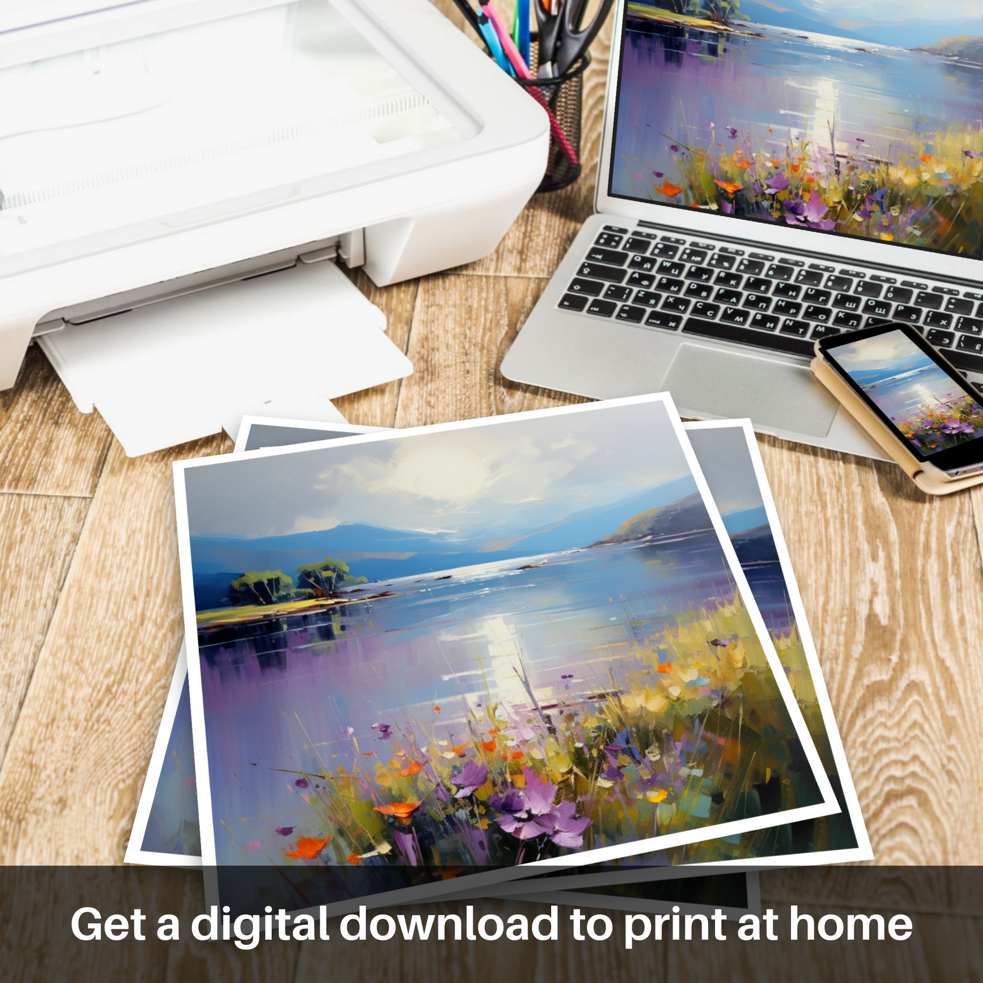 Downloadable and printable picture of Wildflowers by Loch Lomond