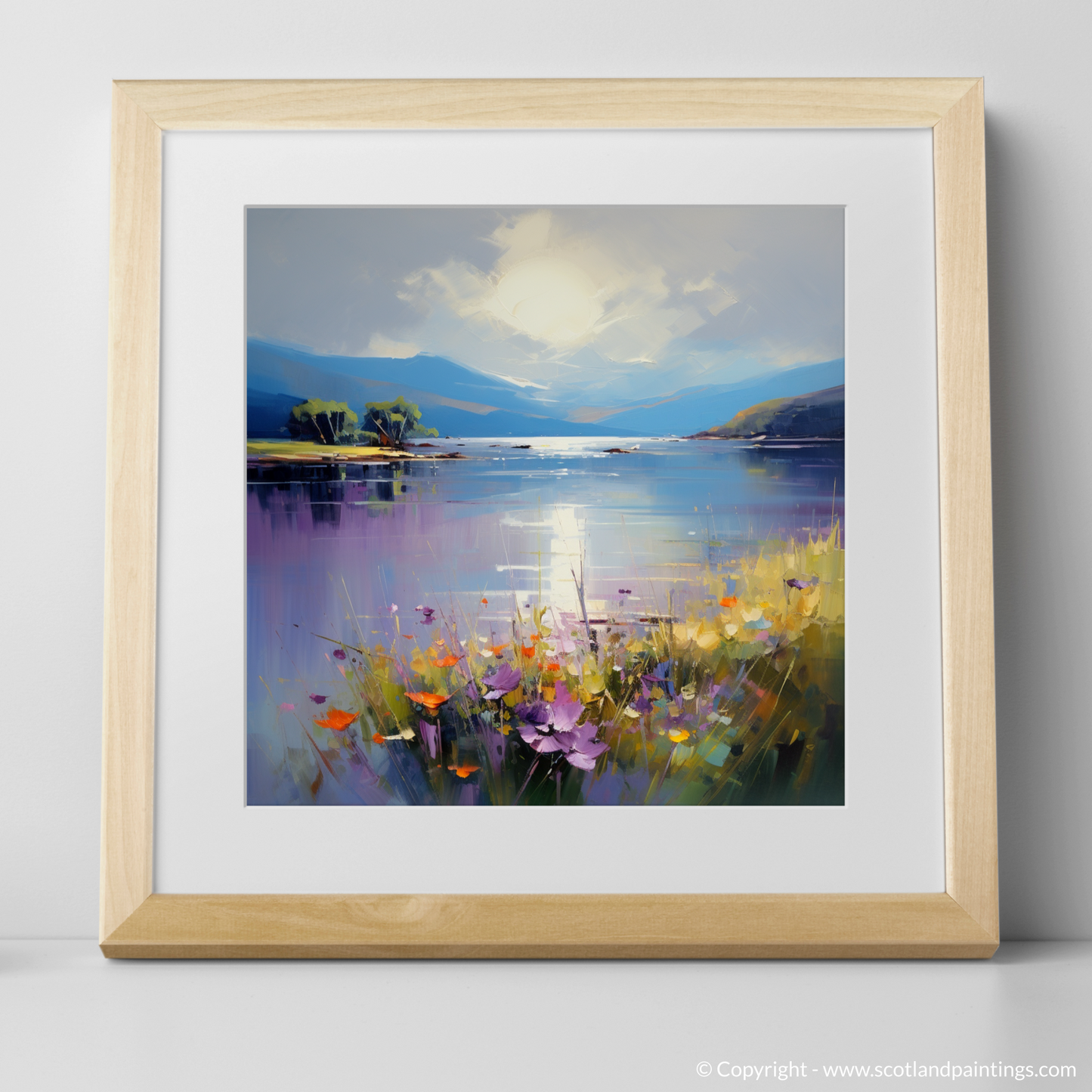 Art Print of Wildflowers by Loch Lomond with a natural frame