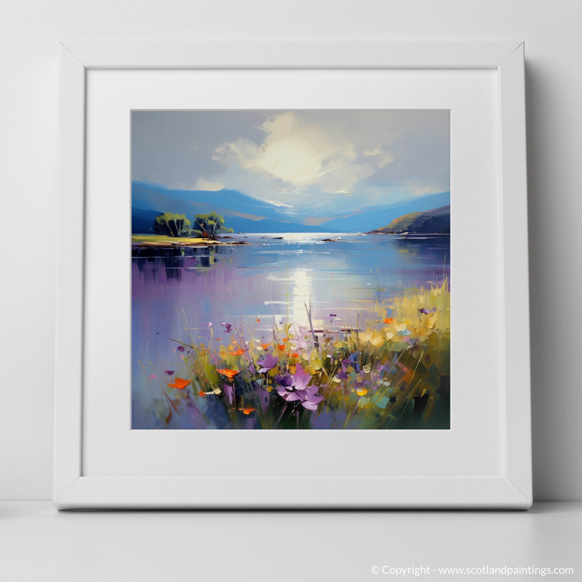 Art Print of Wildflowers by Loch Lomond with a white frame