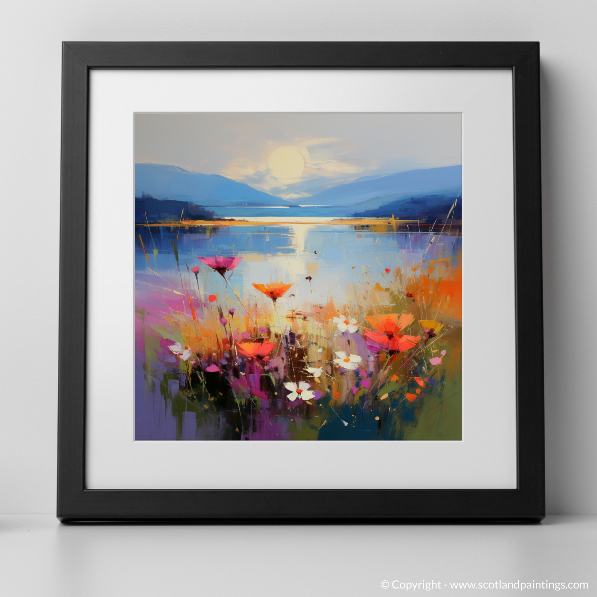 Art Print of Wildflowers by Loch Lomond with a black frame