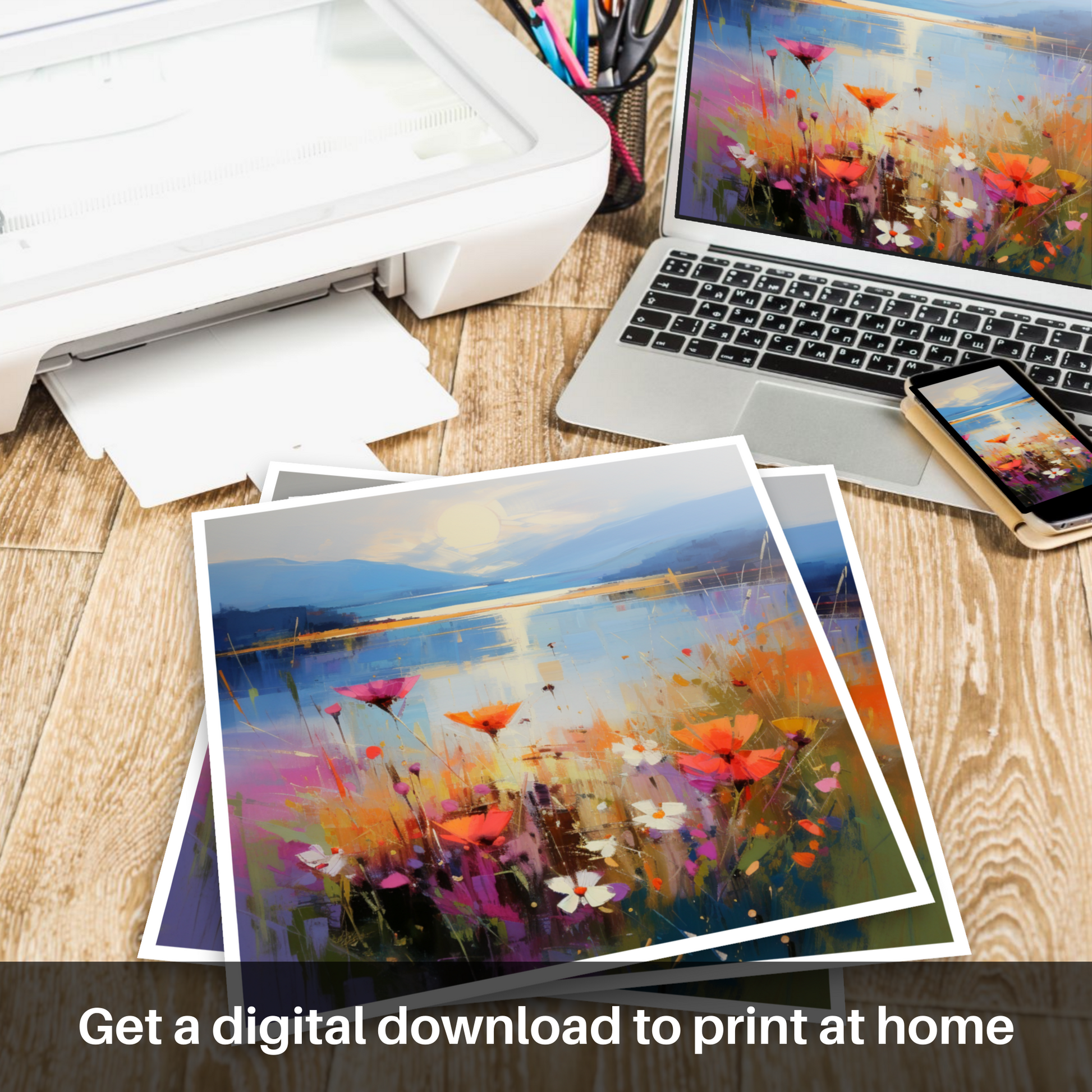 Downloadable and printable picture of Wildflowers by Loch Lomond