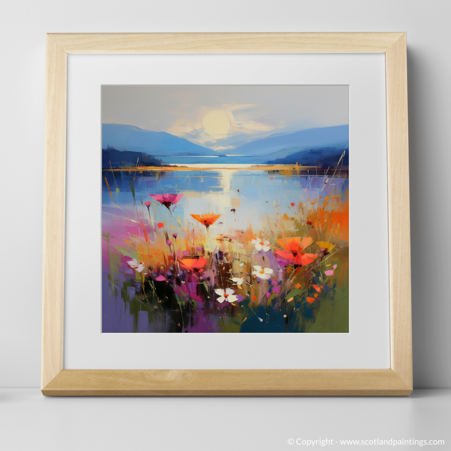 Art Print of Wildflowers by Loch Lomond with a natural frame